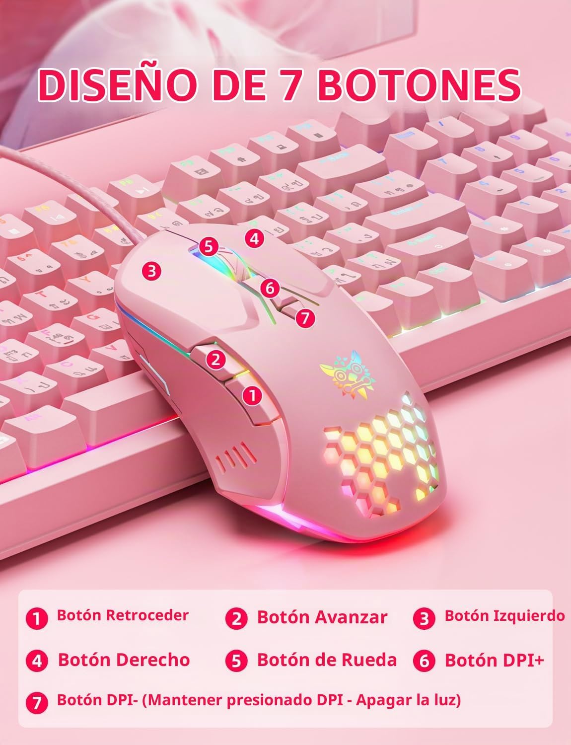 MOUSE GAMER ONIKUMA M530 CABLEADO ROSA - 4