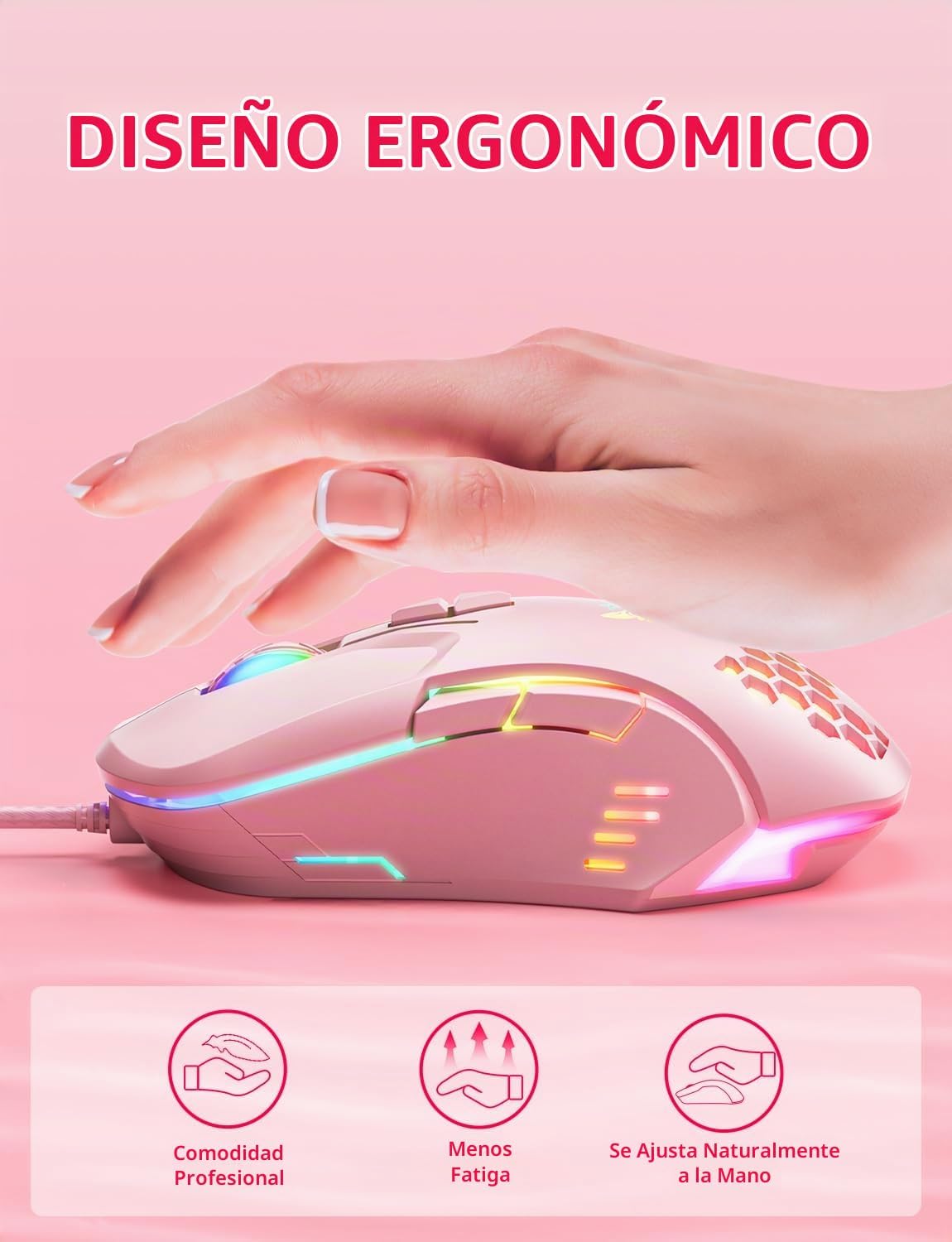 MOUSE GAMER ONIKUMA M530 CABLEADO ROSA - 5
