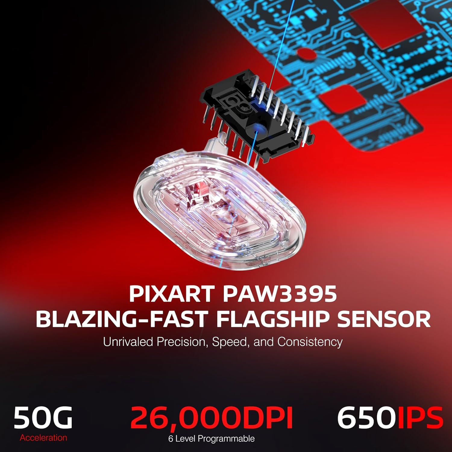 MOUSE GAMER MANBASNAKE ATTACK SHARK X3 49G ULTRA LIGERO INALÁMBRICO ROJO - 5