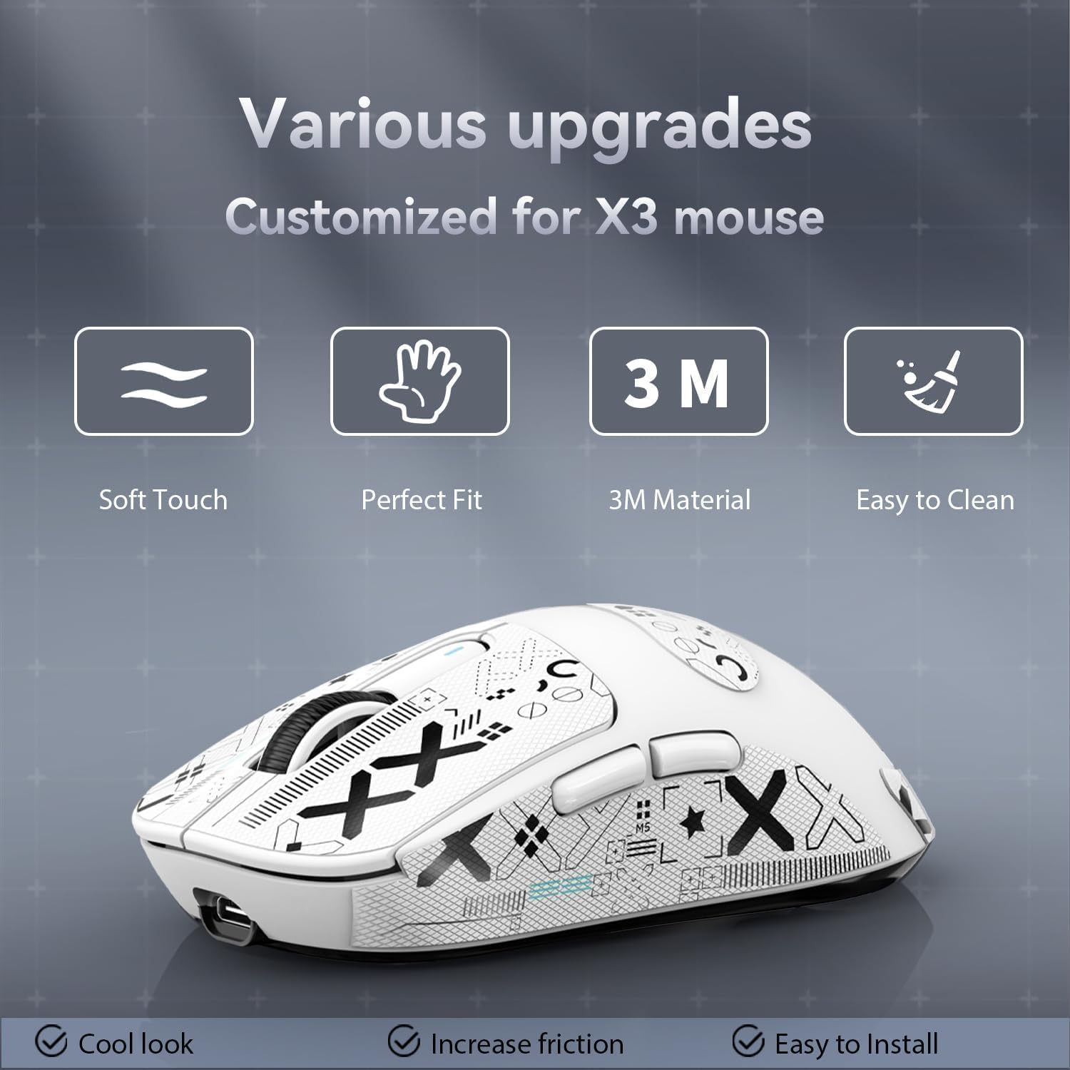 CINTA ANTIDESLIZANTE PARA MOUSE GAMER MANBASNAKE ATTACK SHARK X3 WIRELESS BLANCA - 4