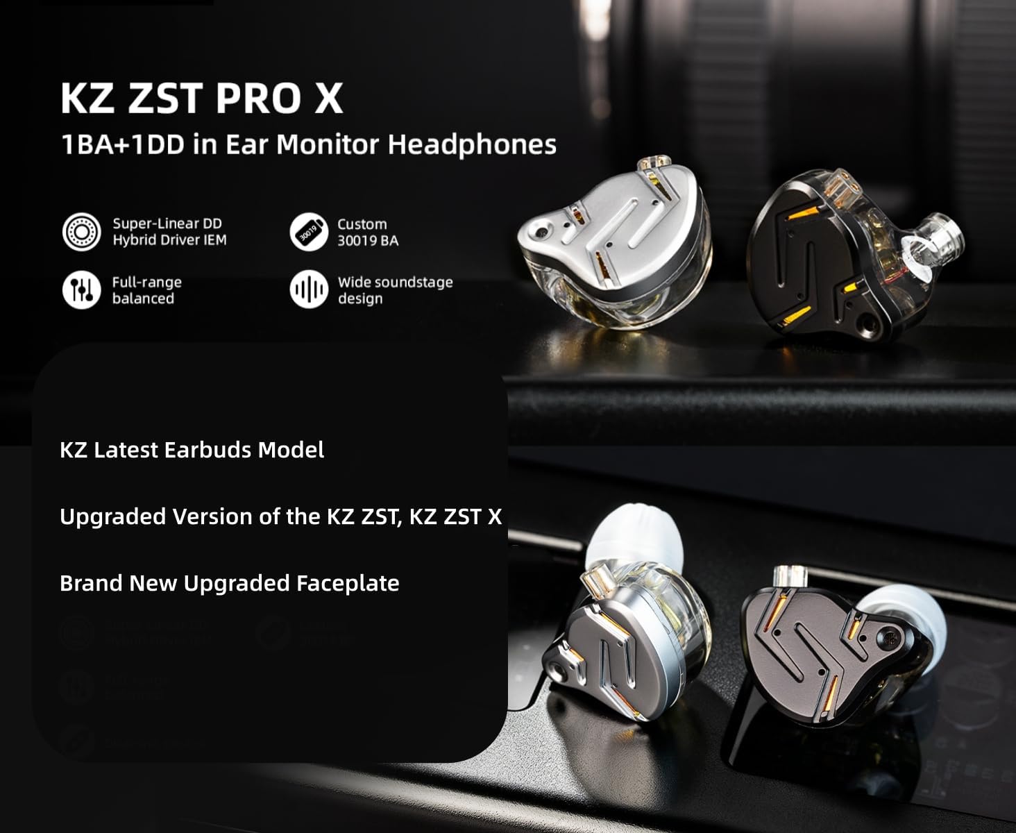 AUDÍFONOS IN-EAR YINYOO KZ ZST PRO X USB C CON MICRÓFONO NEGRO DORADO - 2
