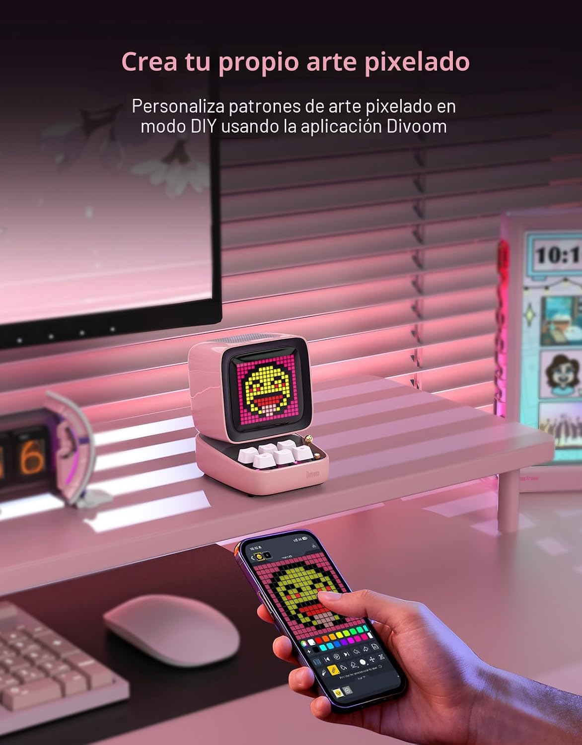 PARLANTE PORTÁTIL DIVOOM DITOO RETRO PIXEL ART 15W BLUETOOTH ROSA - 3