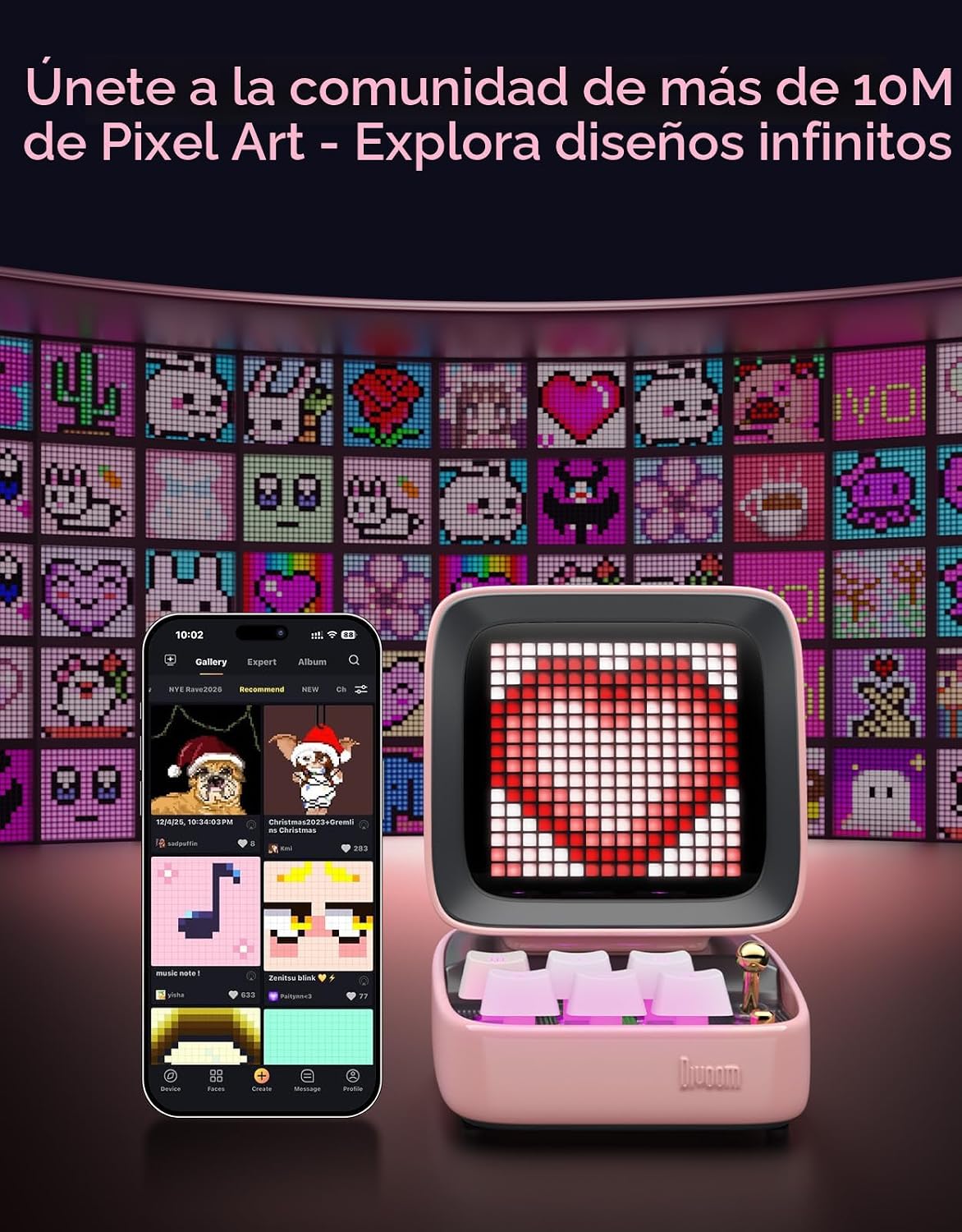 PARLANTE PORTÁTIL DIVOOM DITOO RETRO PIXEL ART 15W BLUETOOTH ROSA - 4