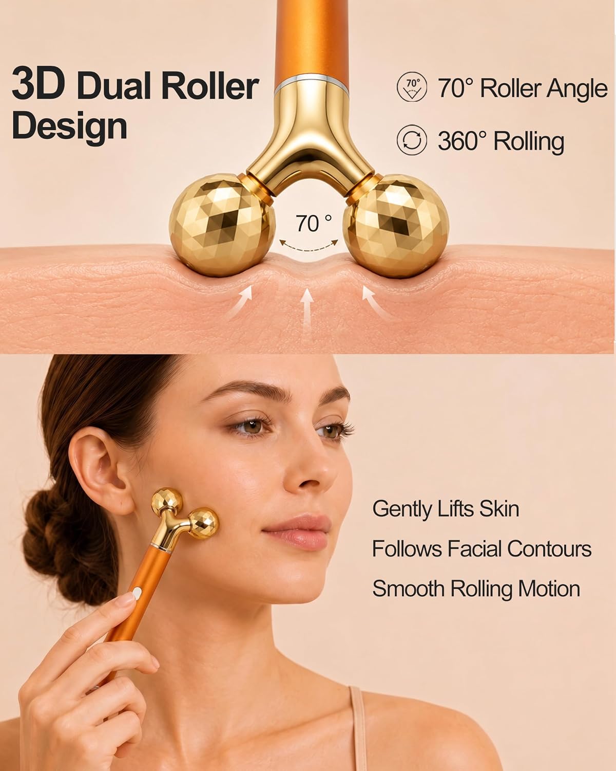 MASAJEADOR FACIAL RECARGABLE AMIRCE CON RODILLO V Y BARRA T PARA DRENAJE LINFÁTICO - 3