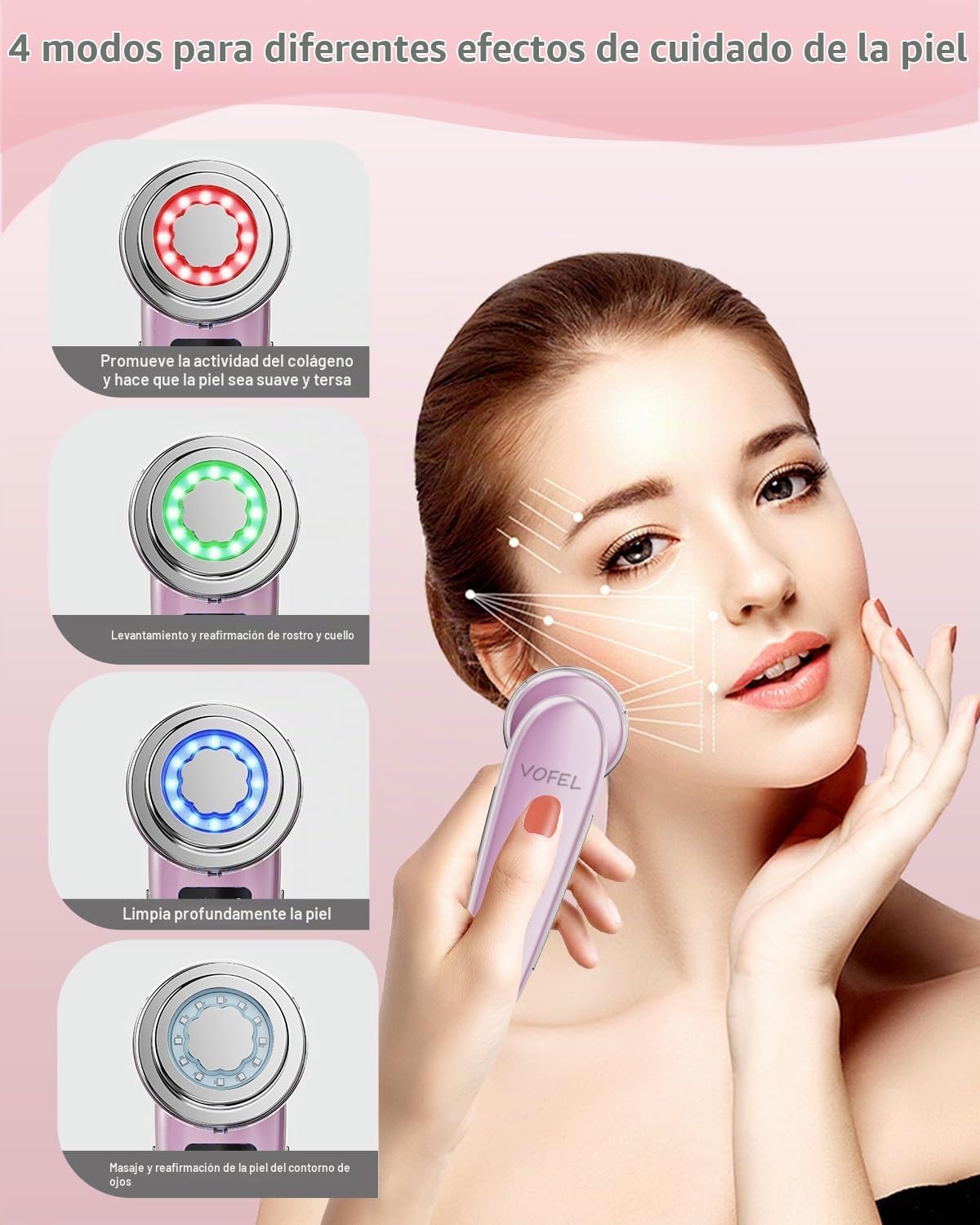 MASAJEADOR FACIAL ELÉCTRICO VOFEL 4 EN 1 ROSA - 2