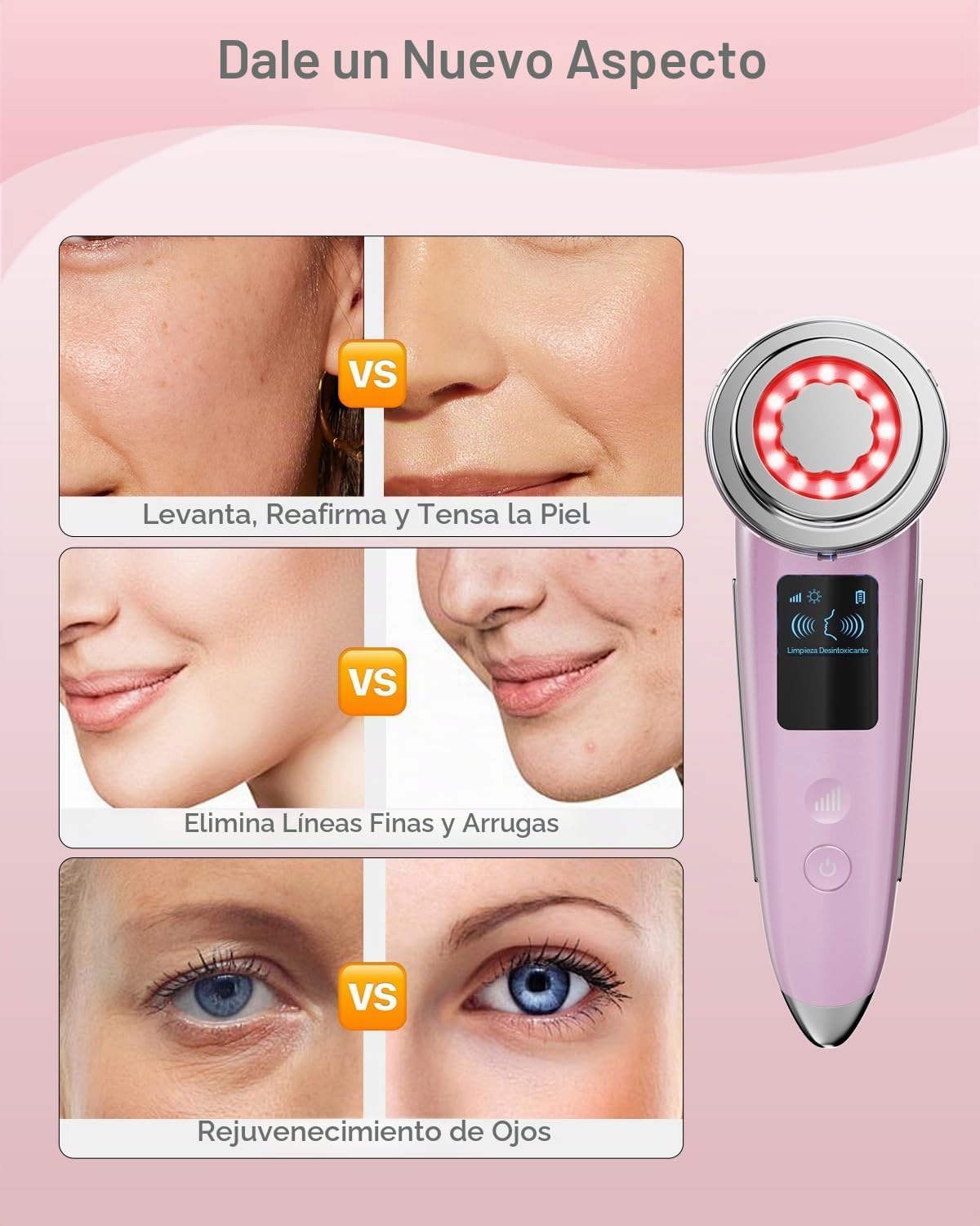 MASAJEADOR FACIAL ELÉCTRICO VOFEL 4 EN 1 ROSA - 4