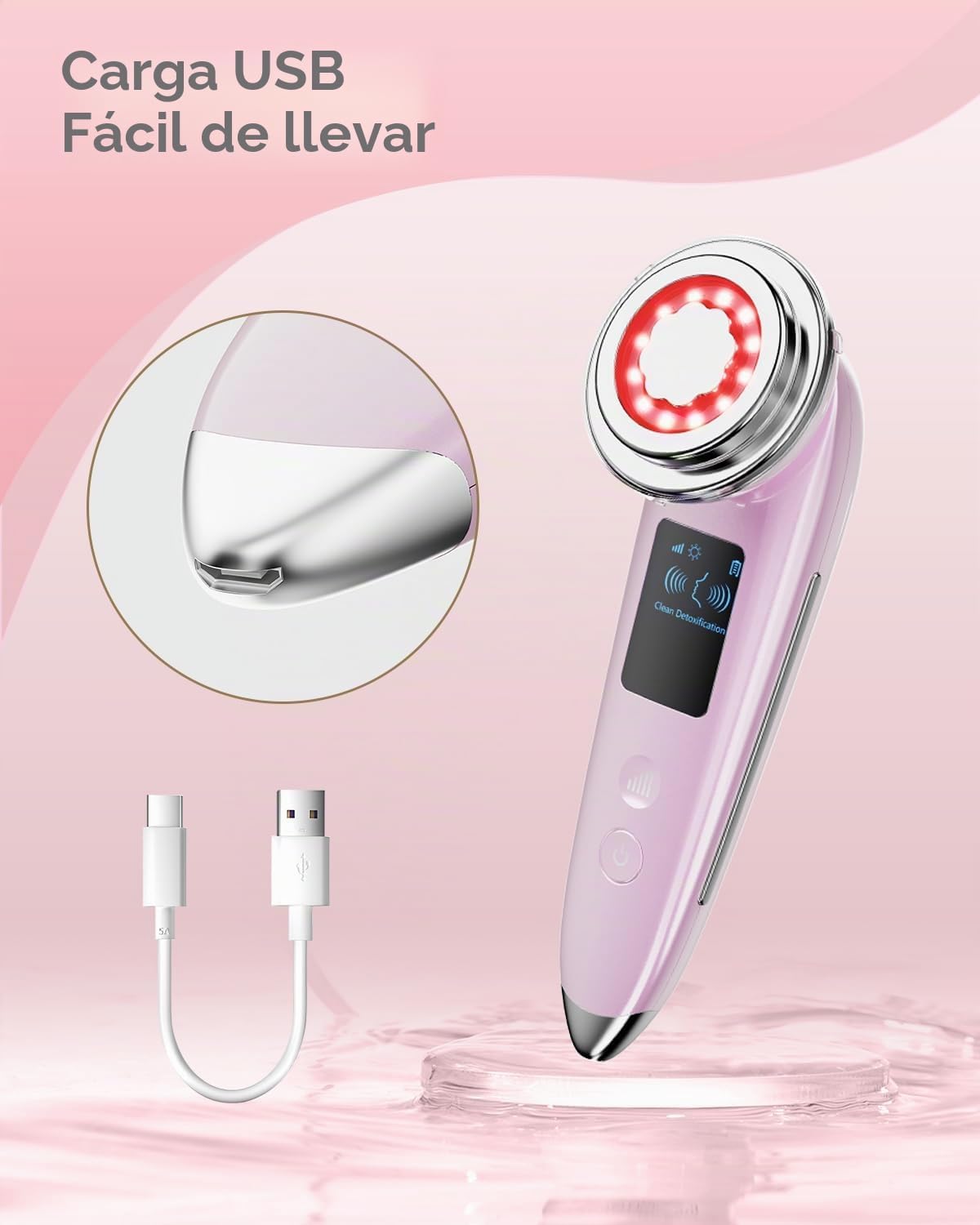 MASAJEADOR FACIAL ELÉCTRICO VOFEL 4 EN 1 ROSA - 5