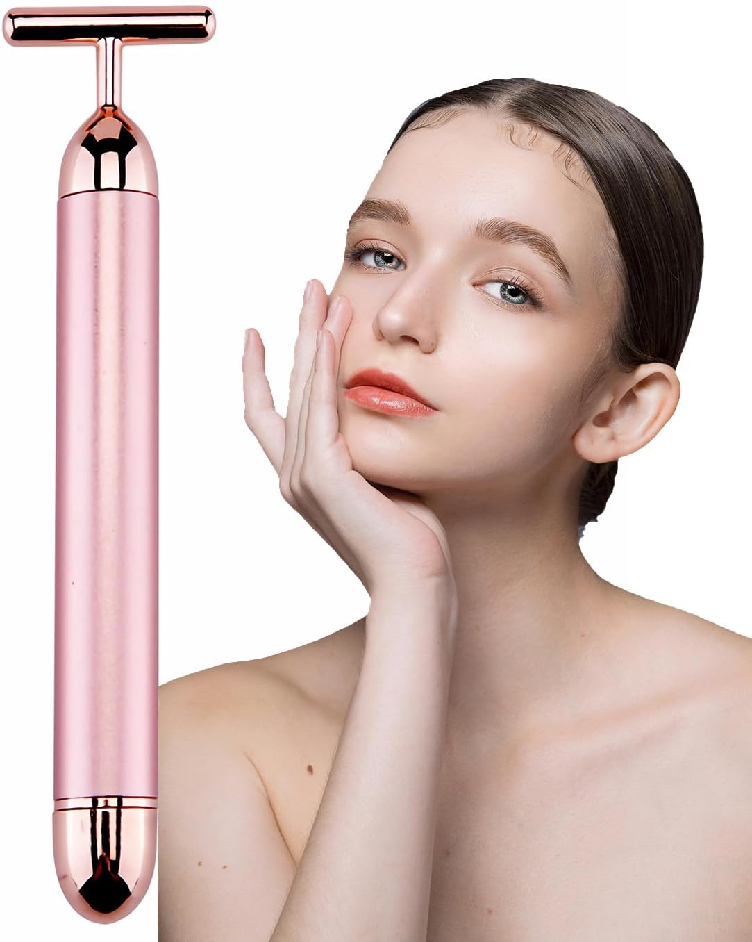 MASAJEADOR FACIAL AMZVEZO BEAUTY BAR 24K GOLD T SHAPE ROSA - 1