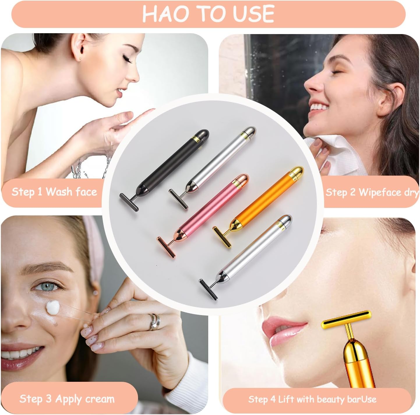 MASAJEADOR FACIAL AMZVEZO BEAUTY BAR 24K GOLD T SHAPE ROSA - 5
