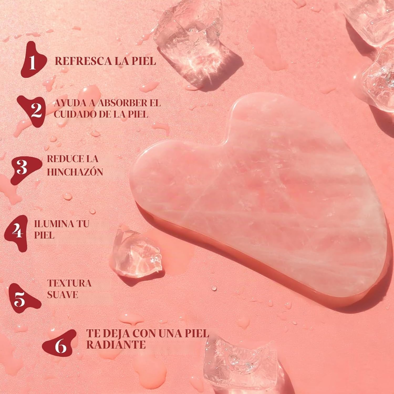 SET DE RODILLO FACIAL Y GUA SHA BAIMEI CUARZO ROSA - 3