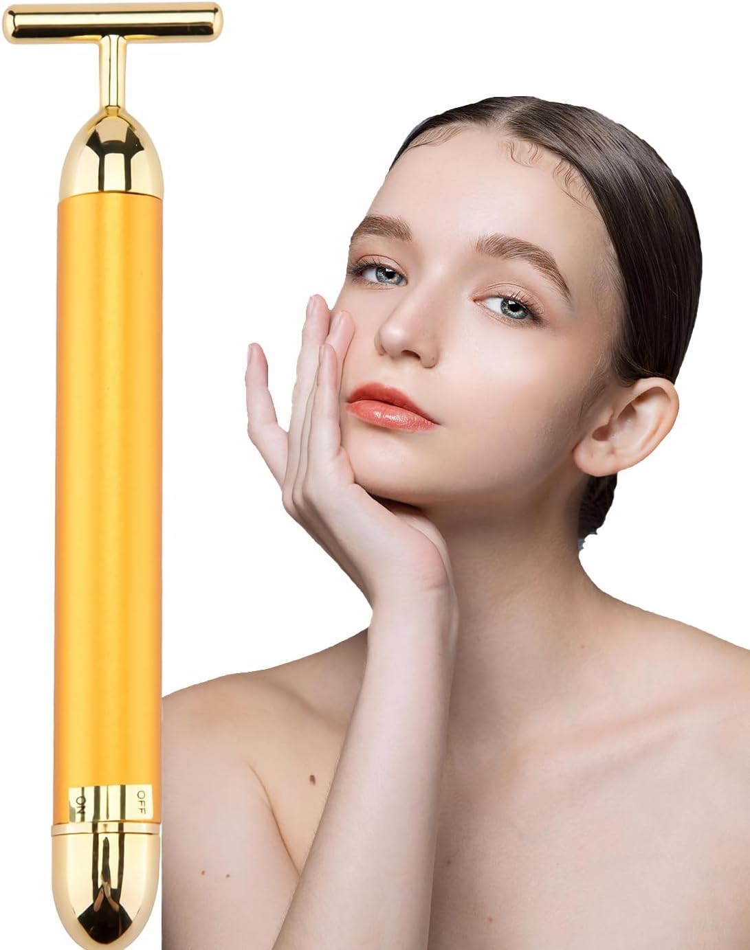 MASAJEADOR FACIAL AMZVEZO BEAUTY BAR 24K GOLD T SHAPE DORADO - 1