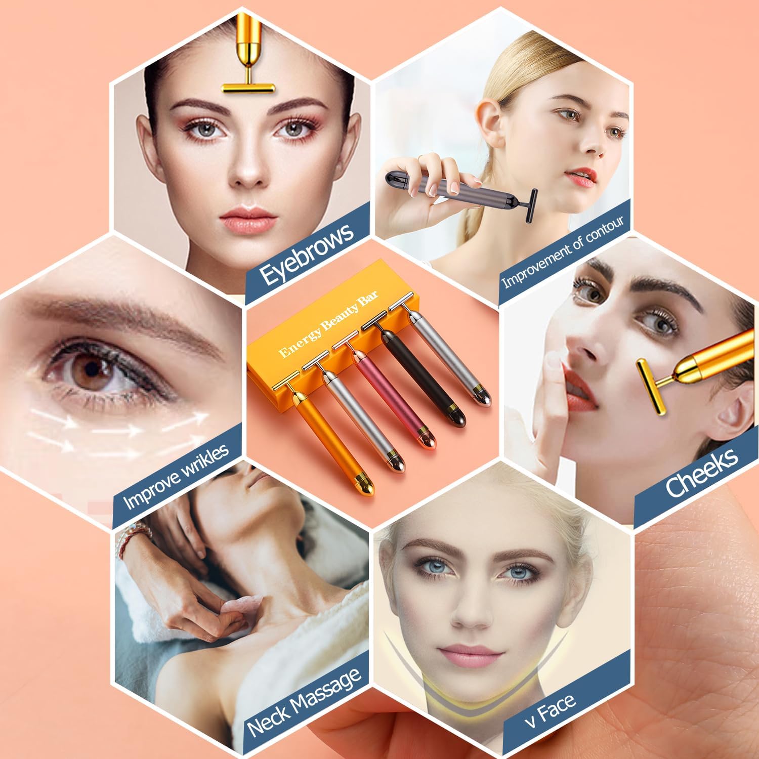 MASAJEADOR FACIAL AMZVEZO BEAUTY BAR 24K GOLD T SHAPE DORADO - 3