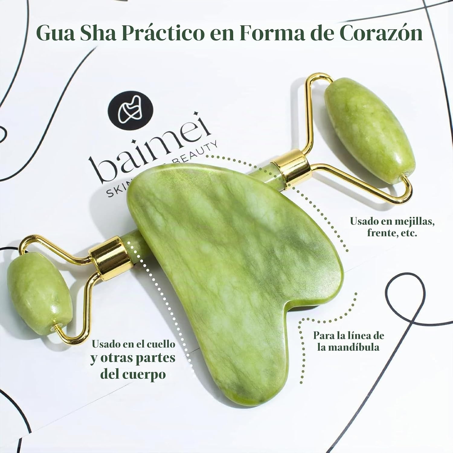 SET DE MASAJE FACIAL BAIMEI ICYME CON GUA SHA Y RODILLO DE JADE - 3
