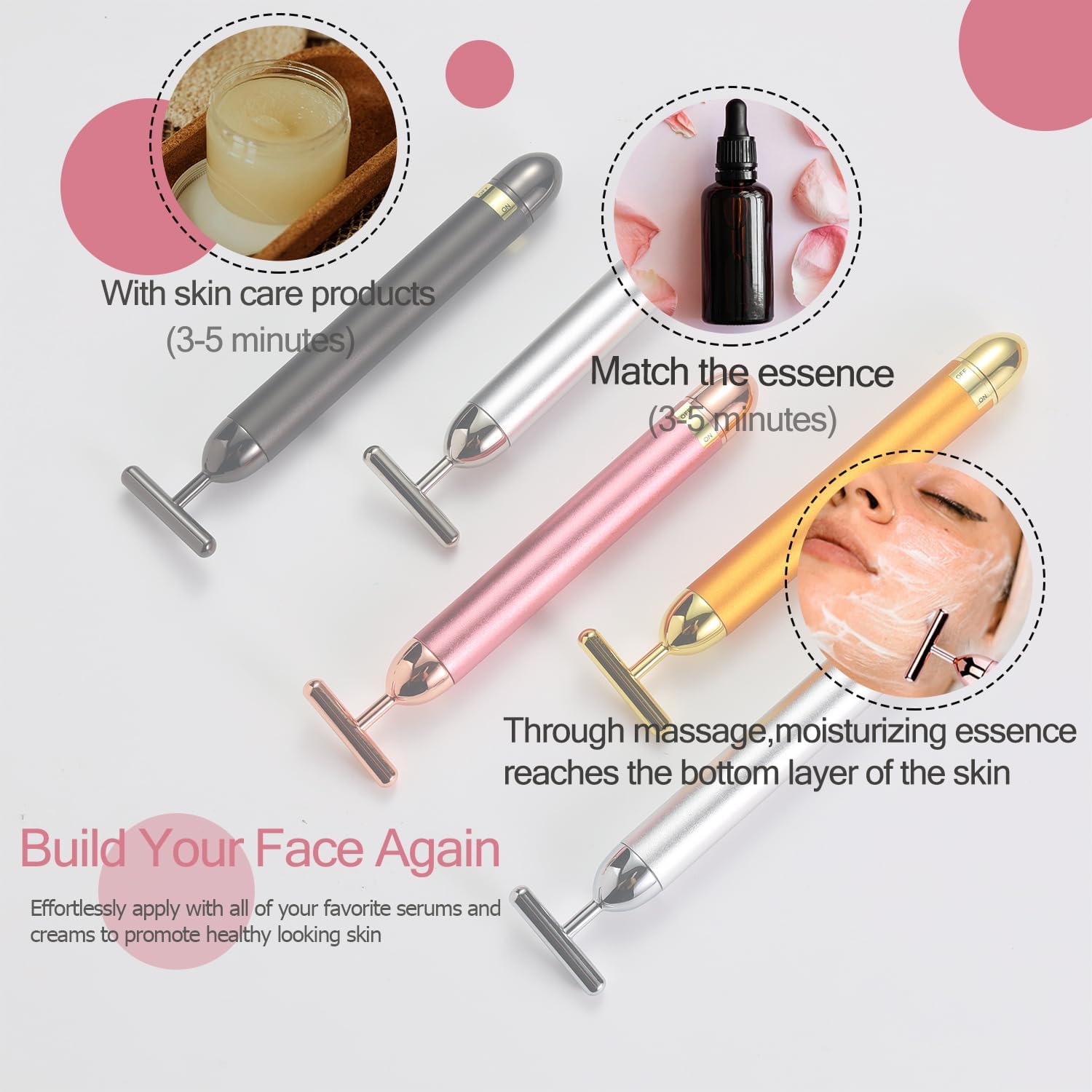 MASAJEADOR FACIAL AMZVEZO BEAUTY BAR 24K GOLD T SHAPE GRIS - 3