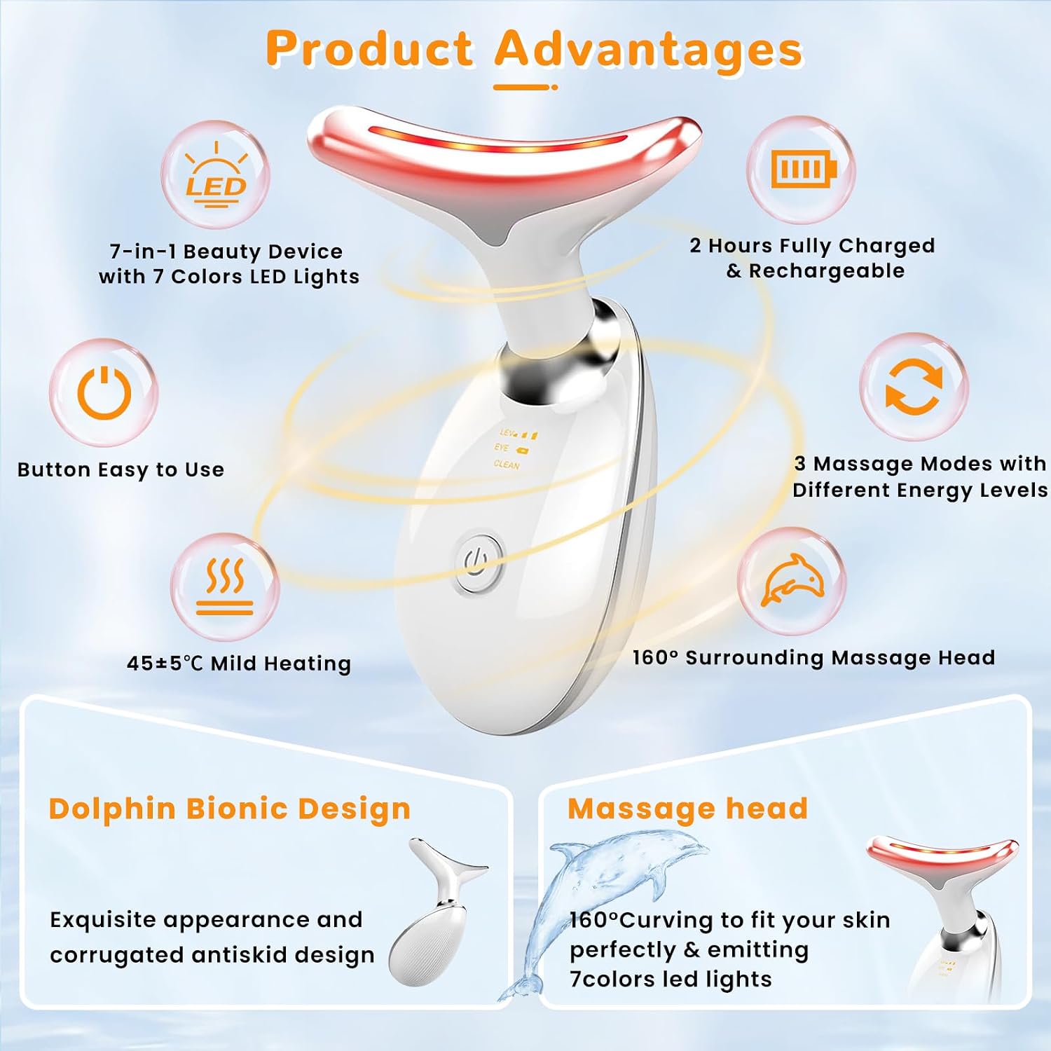 DISPOSITIVO FACIAL DE BELLEZA BESTECHY CON 7 LUCES LED Y MASAJE TÉRMICO VIBRATORIO BLANCO BRILLANTE - 2