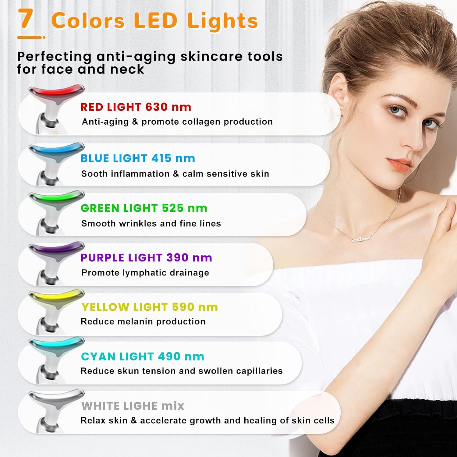 DISPOSITIVO FACIAL DE BELLEZA BESTECHY CON 7 LUCES LED Y MASAJE TÉRMICO VIBRATORIO BLANCO BRILLANTE - 3