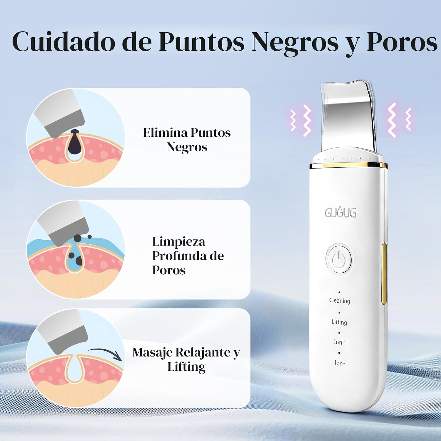 ESPÁTULA LIMPIADORA DE POROS GUGUG SKIN SCRUBBER 4 MODOS BLANCO - 2