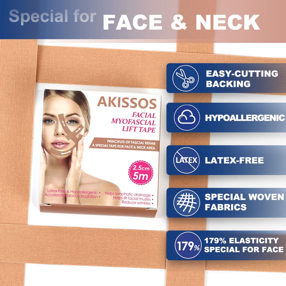 CINTA FACIAL AKISSOS MYOFASCIAL LIFT 2.5CM X 5M PARA REAFIRMAR Y TONIFICAR - 4
