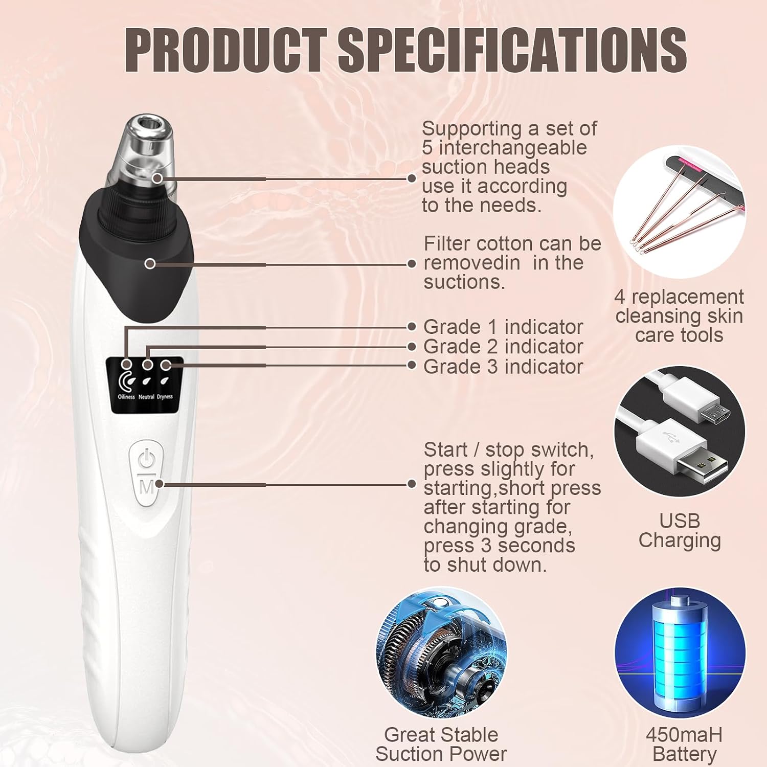REMOVEDOR DE PUNTOS NEGROS GACKOKO BLACKHEAD REMOVER PORE VACUUM NEGRO - 4