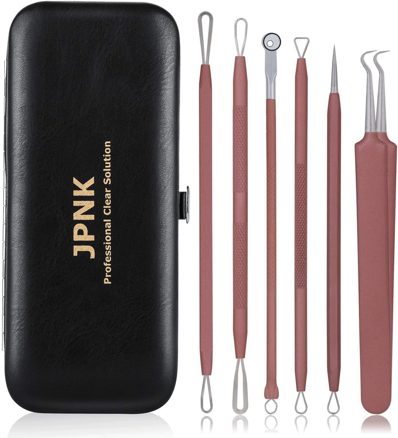 KIT REMOVEDOR DE PUNTOS NEGROS JPNK 6 PIEZAS CON ESTUCHE DE CUERO ROSA - 1