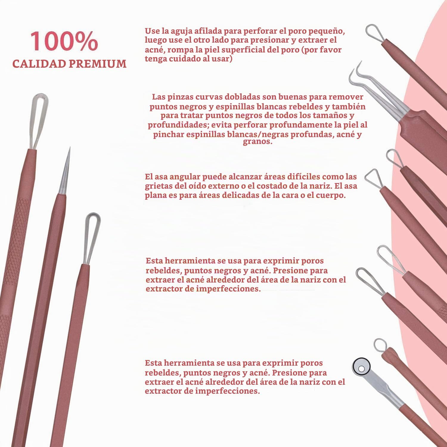 KIT REMOVEDOR DE PUNTOS NEGROS JPNK 6 PIEZAS CON ESTUCHE DE CUERO ROSA - 4