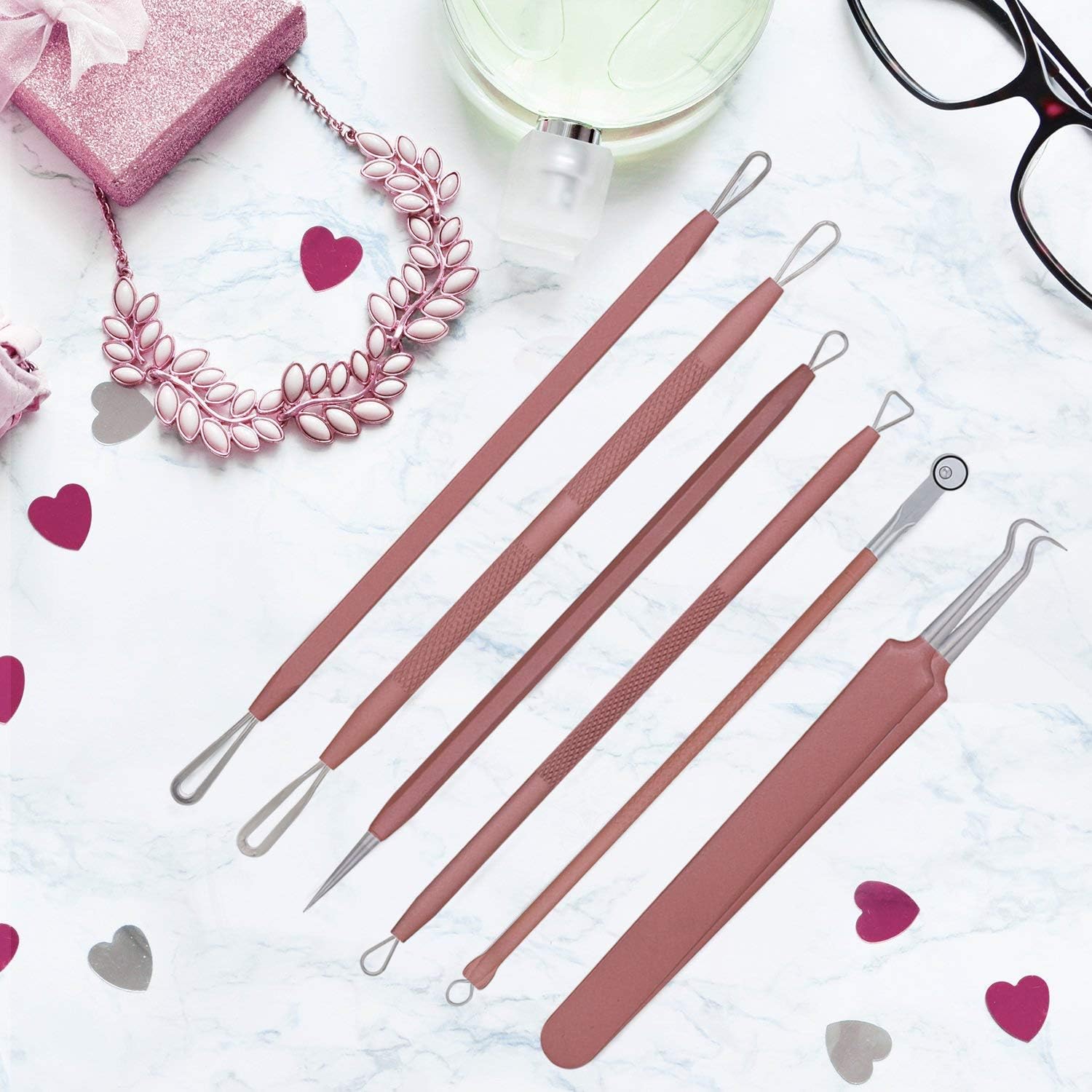 KIT REMOVEDOR DE PUNTOS NEGROS JPNK 6 PIEZAS CON ESTUCHE DE CUERO ROSA - 5