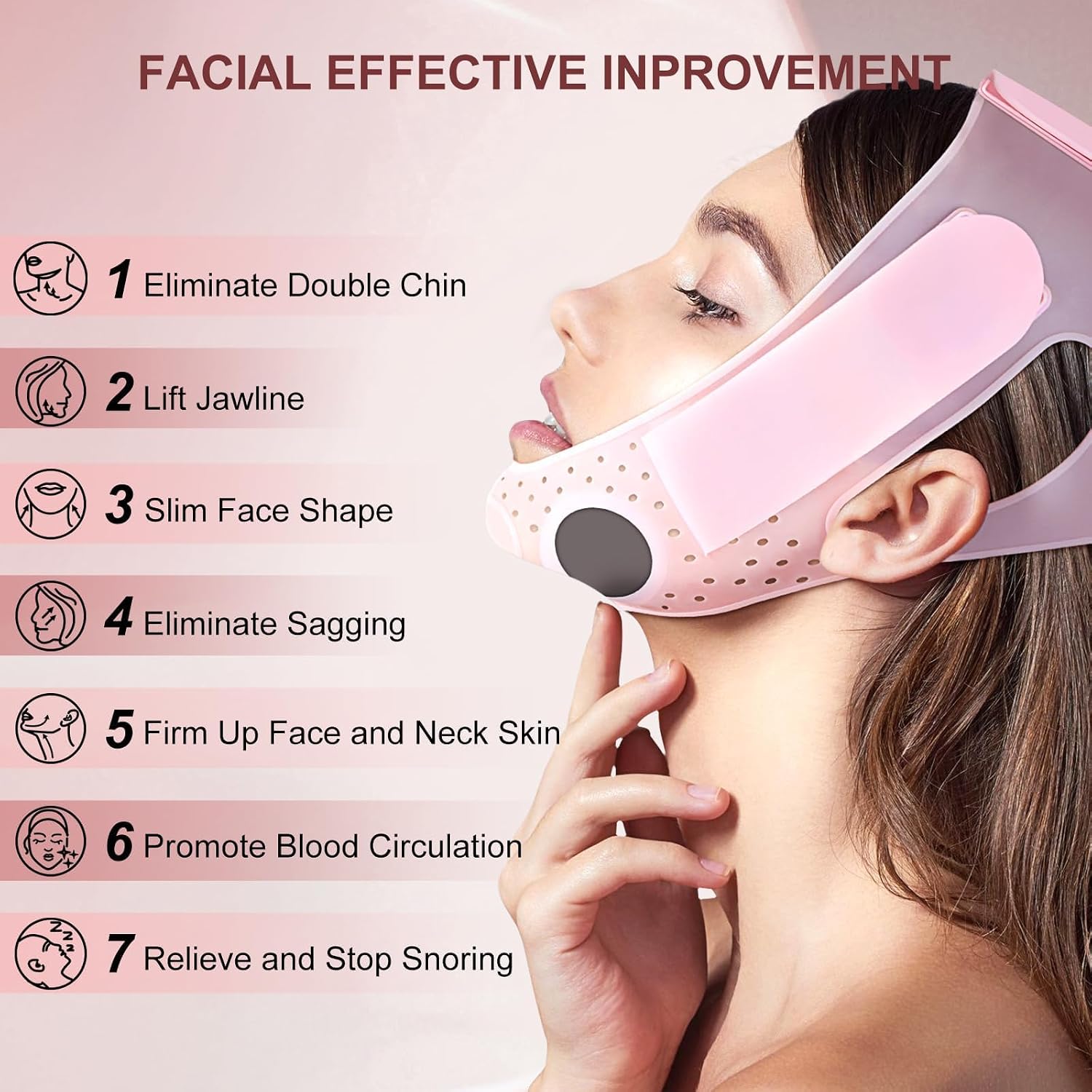 MASCARILLA DE LEVANTAMIENTO FACIAL JUSRON V-LINE COLOR ROSA - 2