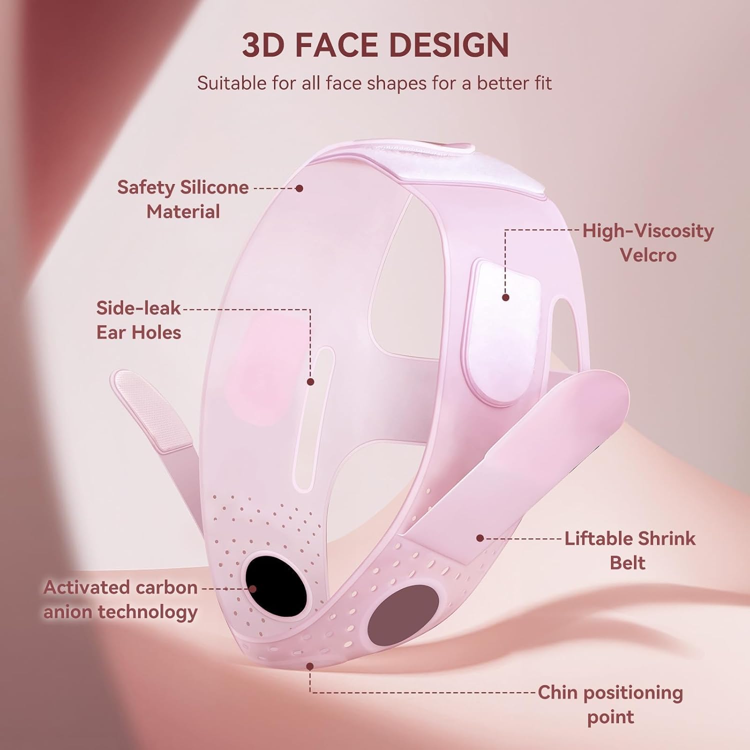 MASCARILLA DE LEVANTAMIENTO FACIAL JUSRON V-LINE COLOR ROSA - 3