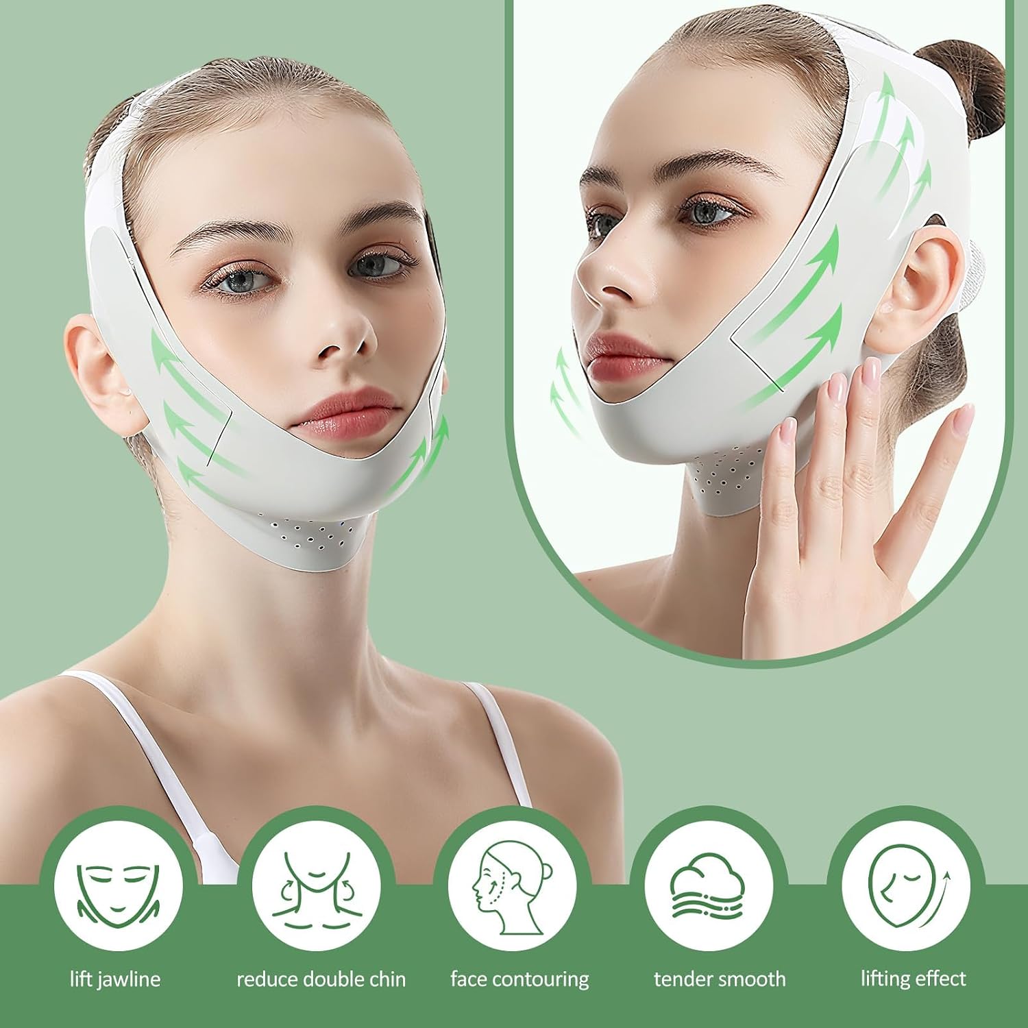 CINTURÓN FACIAL REUTILIZABLE AH AEHIBO V LINE VERDE PARA LEVANTAMIENTO Y REDUCCIÓN DE PAPADA - 2