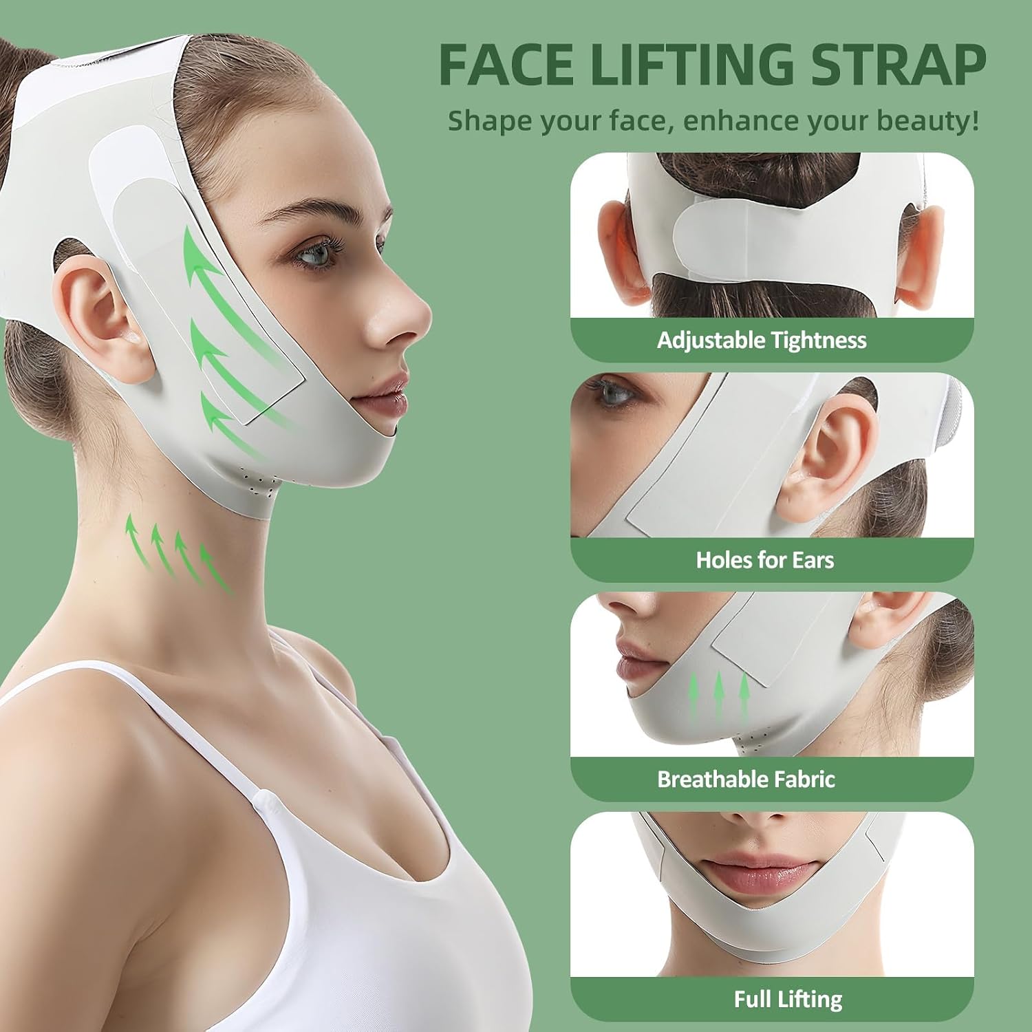 CINTURÓN FACIAL REUTILIZABLE AH AEHIBO V LINE VERDE PARA LEVANTAMIENTO Y REDUCCIÓN DE PAPADA - 4