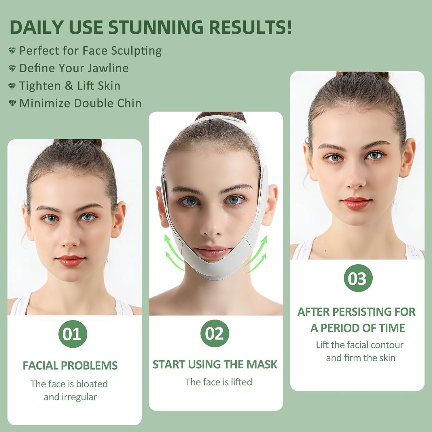 CINTURÓN FACIAL REUTILIZABLE AH AEHIBO V LINE VERDE PARA LEVANTAMIENTO Y REDUCCIÓN DE PAPADA - 5