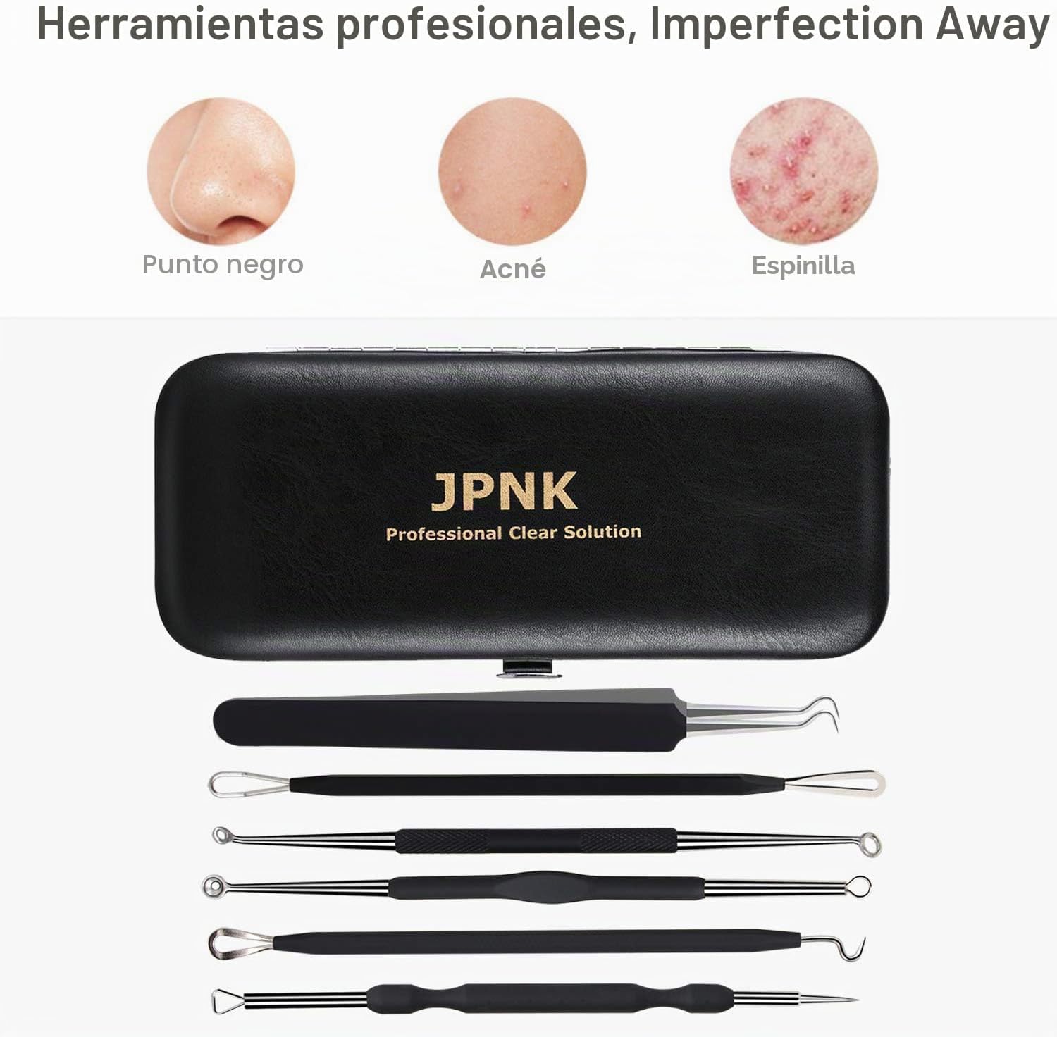 KIT REMOVEDOR DE PUNTOS NEGROS JPNK 6 PIEZAS CON ESTUCHE DE CUERO NEGRO - 3