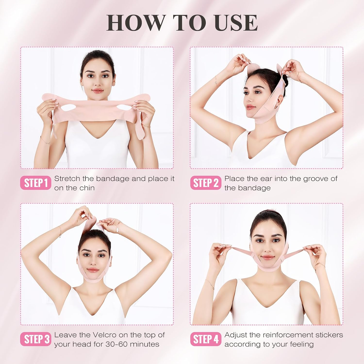 BANDA PARA MENTÓN JUSKAA AJUSTABLE PARA DORMIR V LINE LIFTING ROSA TALLA M - 5