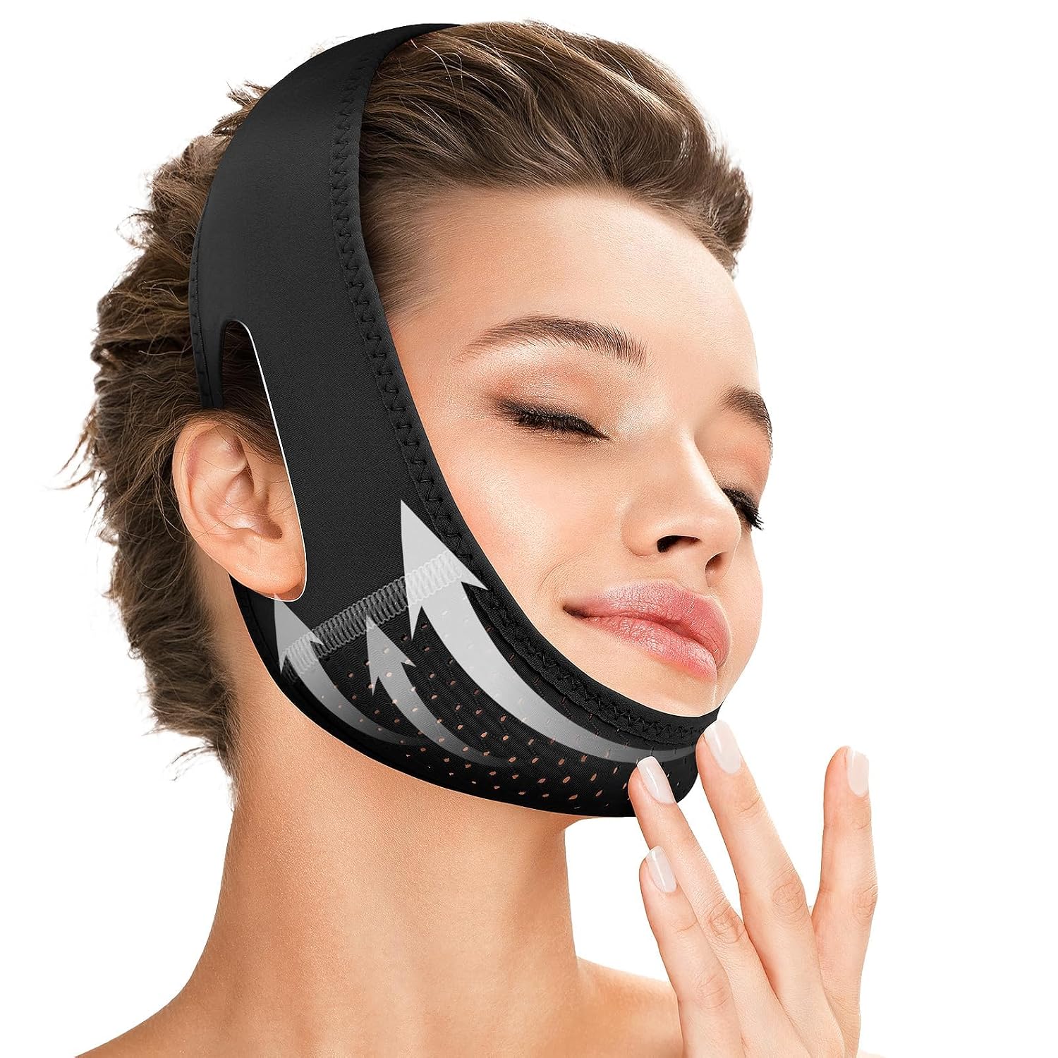 MASCARILLA FACIAL JUSKAA V LINE LIFTING REUTILIZABLE CON CORREA PARA DORMIR NEGRA TALLA M - 1