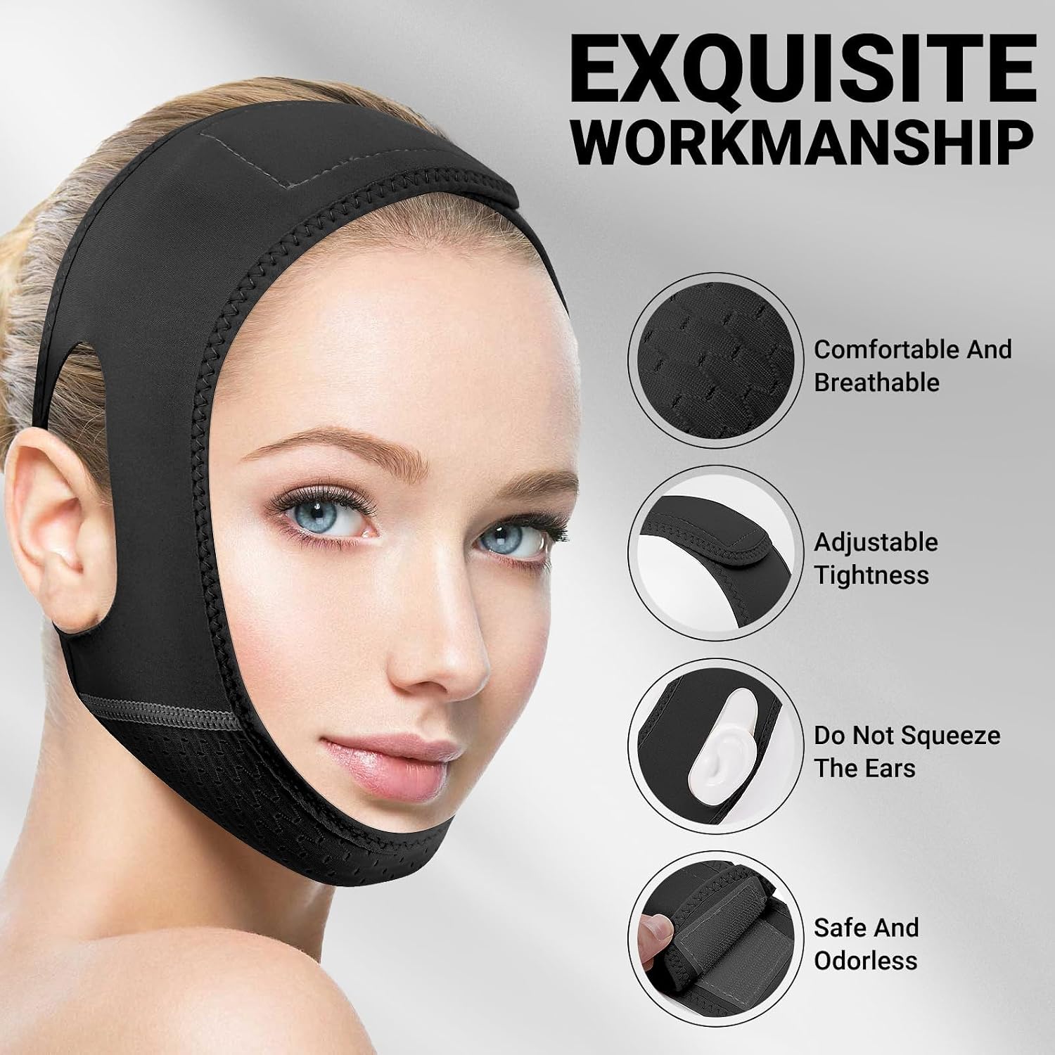 MASCARILLA FACIAL JUSKAA V LINE LIFTING REUTILIZABLE CON CORREA PARA DORMIR NEGRA TALLA M - 3