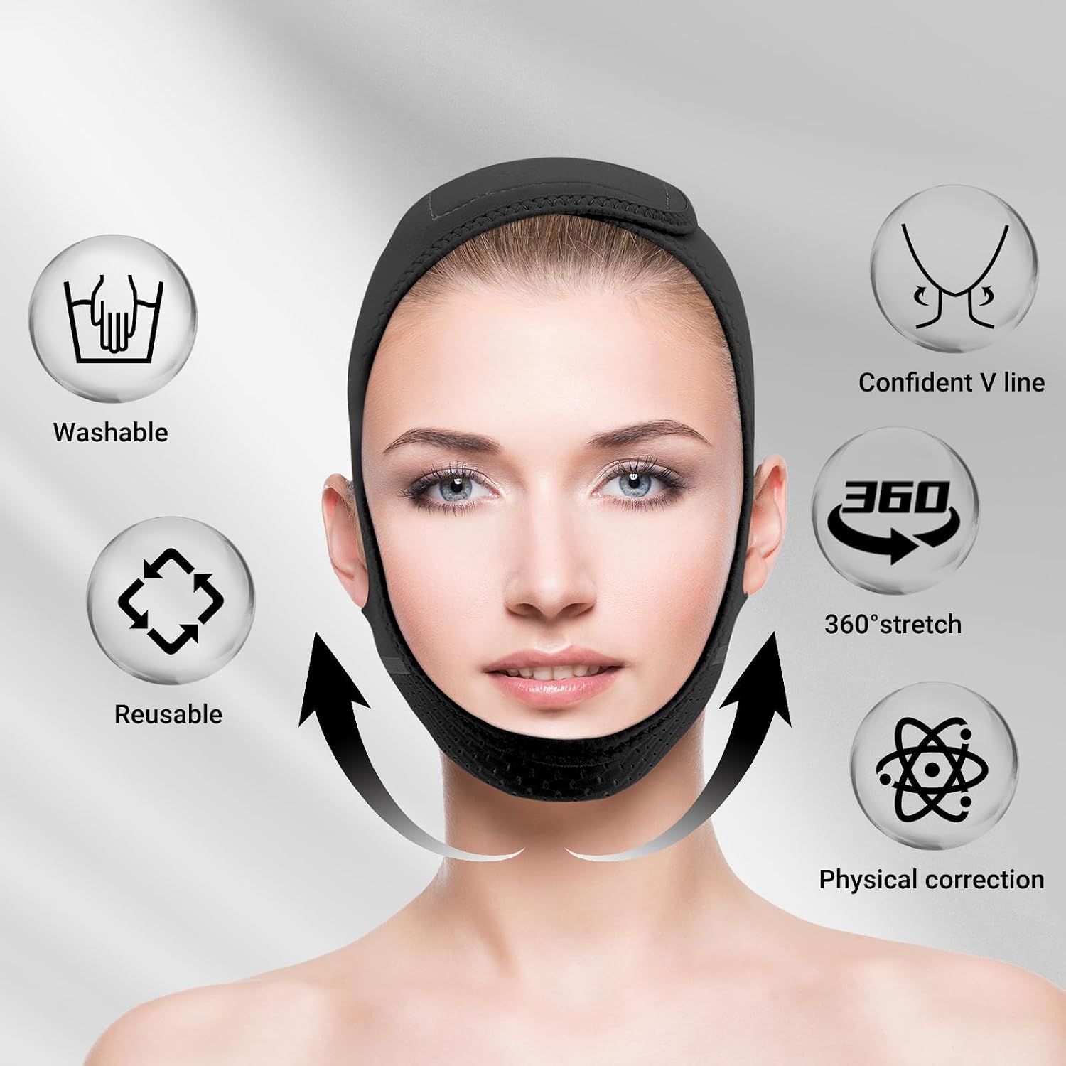 MASCARILLA FACIAL JUSKAA V LINE LIFTING REUTILIZABLE CON CORREA PARA DORMIR NEGRA TALLA M - 4