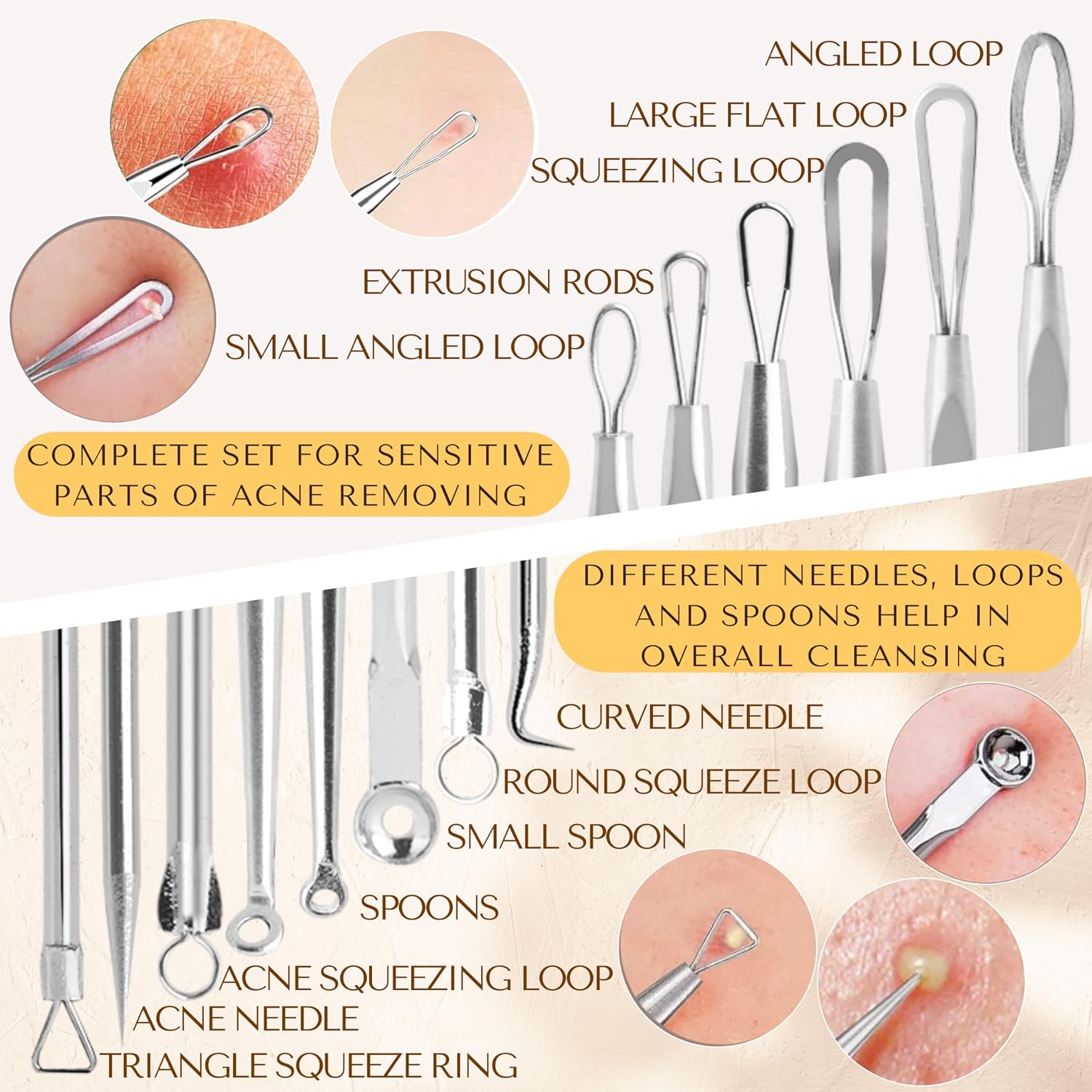 KIT DE 16 HERRAMIENTAS PARA ELIMINAR ESPINILLAS DERMATED ACERO INOXIDABLE 410 - 3