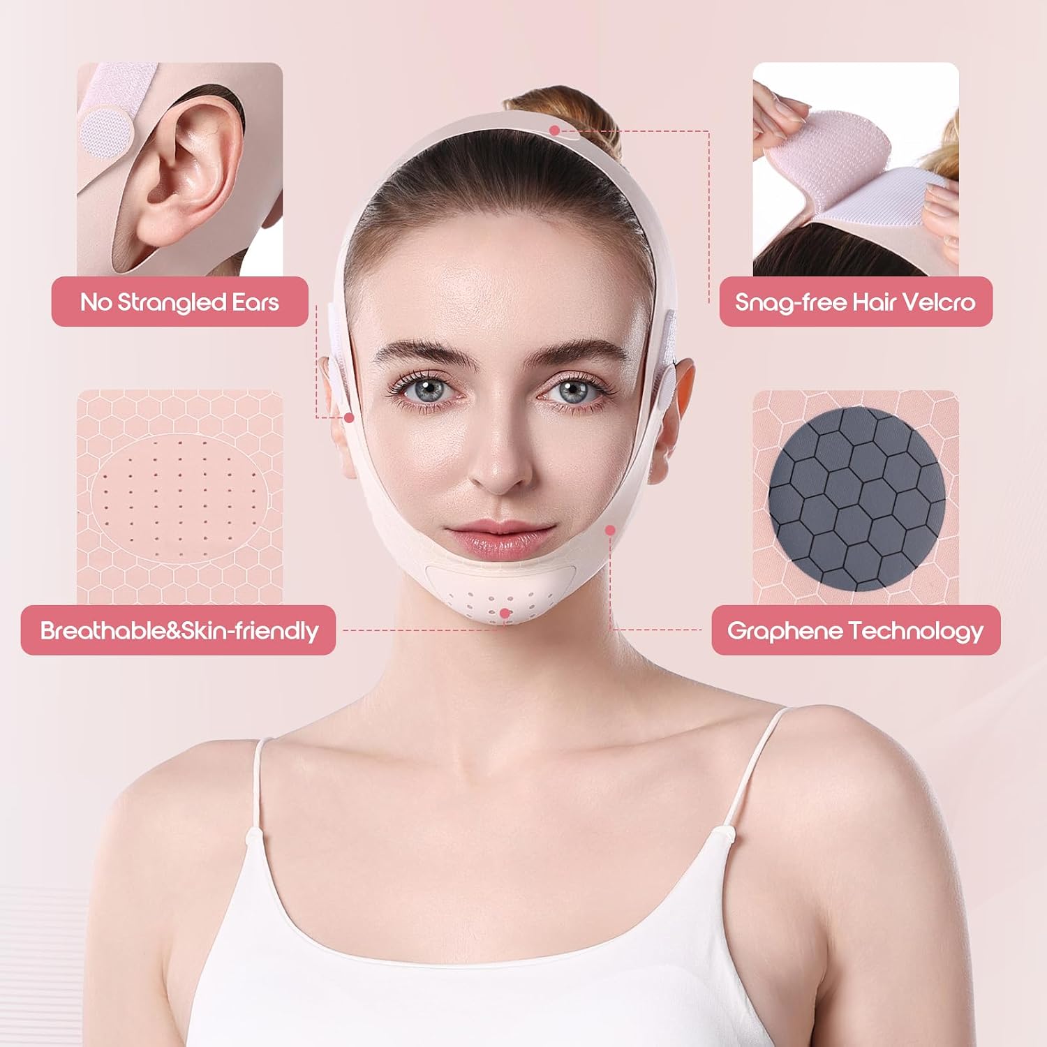 CINTA PARA DORMIR LIXUEE LEVANTADORA DE MENTÓN Y CONTORNO FACIAL V LINE ROSA - 3