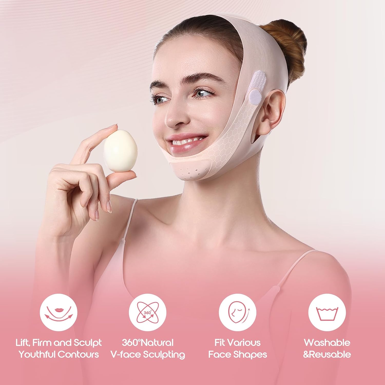 CINTA PARA DORMIR LIXUEE LEVANTADORA DE MENTÓN Y CONTORNO FACIAL V LINE ROSA - 4