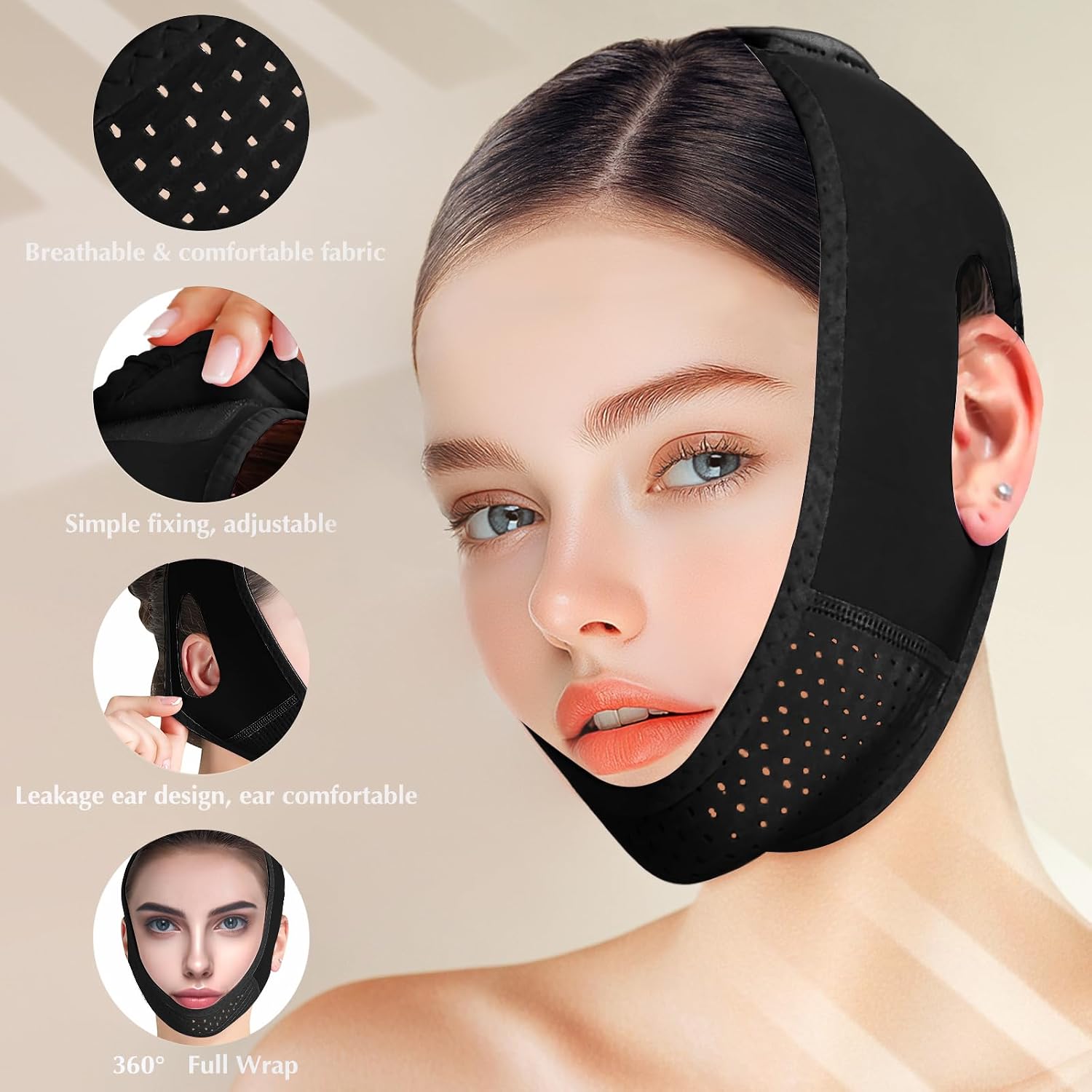 MASCARILLA FACIAL V LINE BEISKLL CON BANDA PARA BARBILLA NEGRA - 3