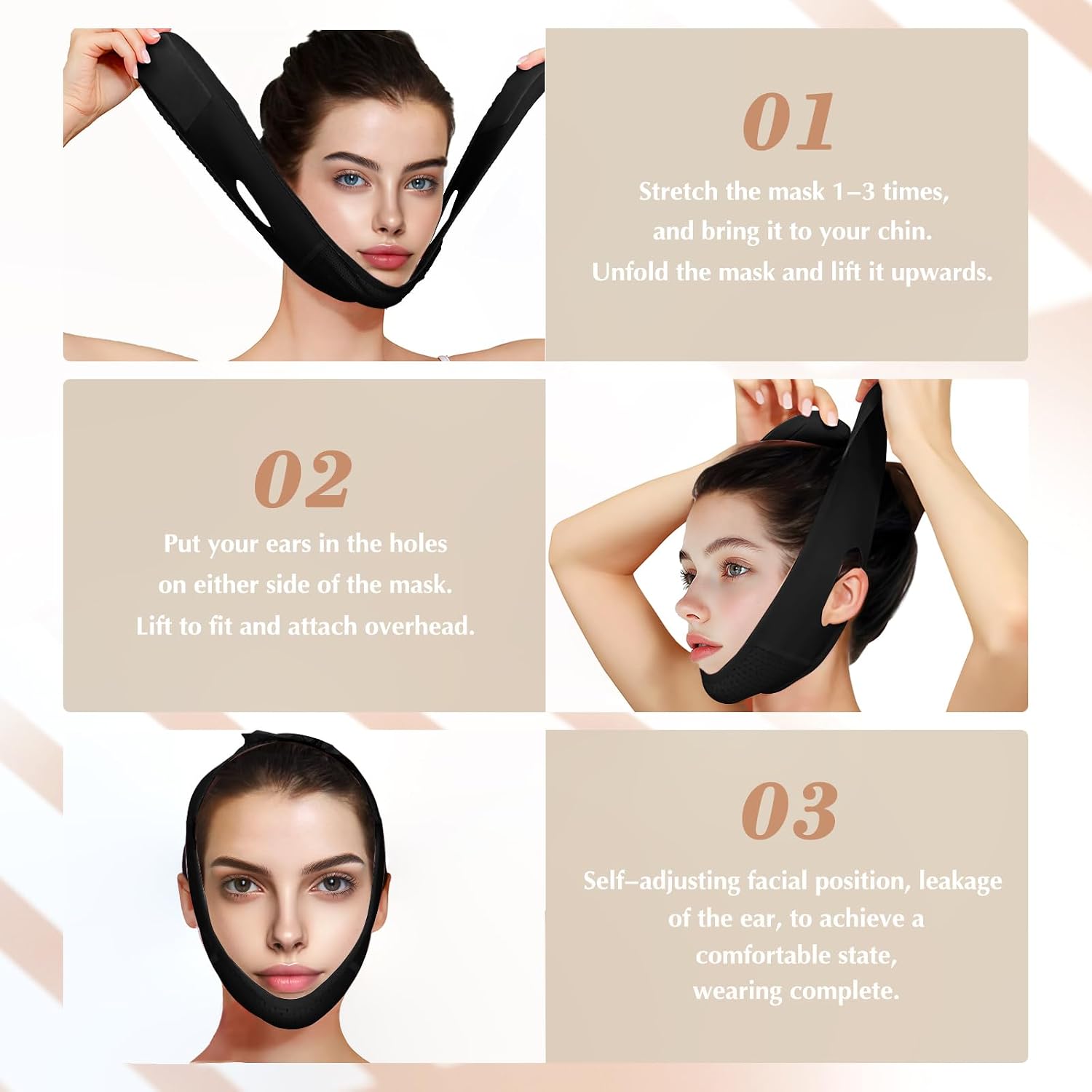 MASCARILLA FACIAL V LINE BEISKLL CON BANDA PARA BARBILLA NEGRA - 5