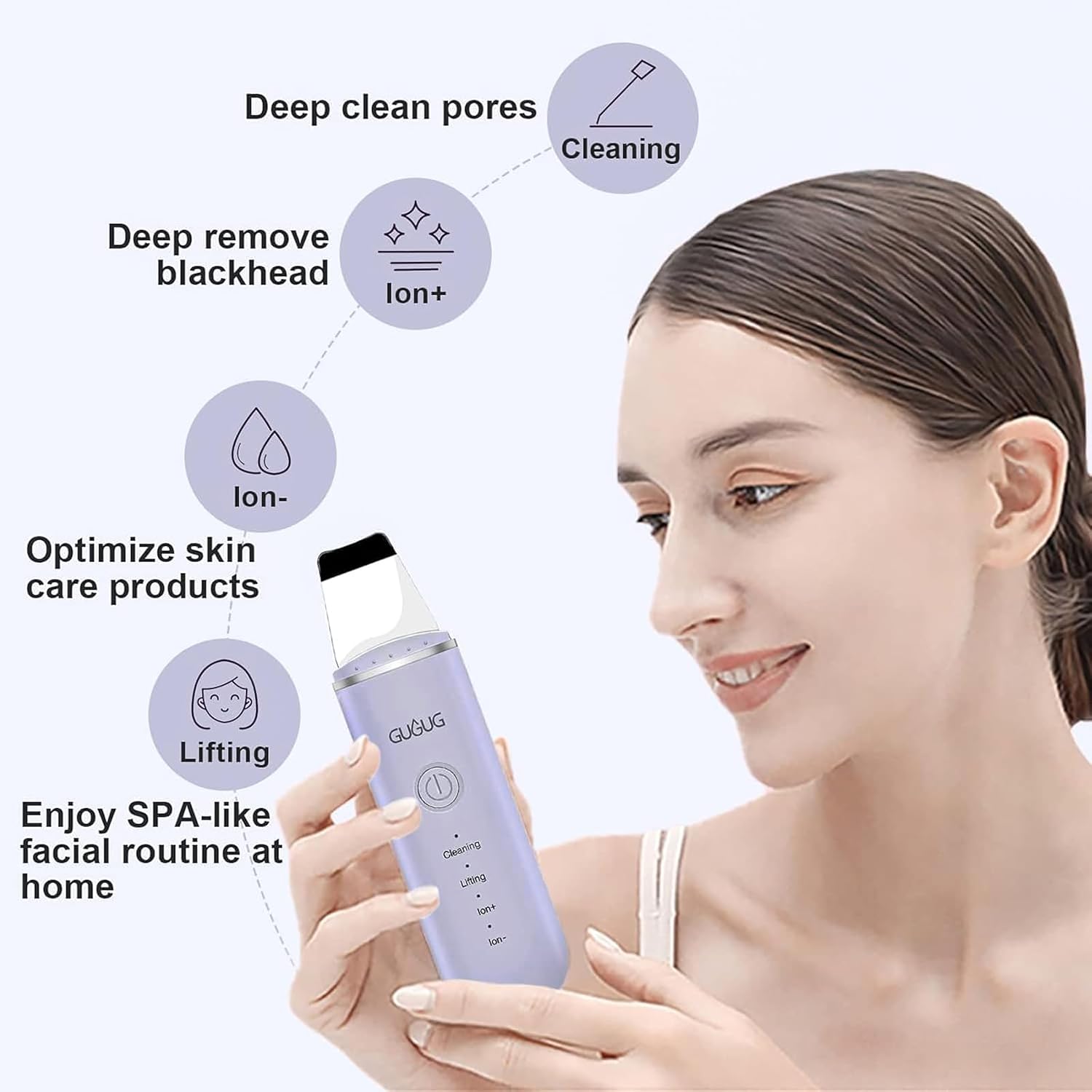 ESPÁTULA LIMPIADORA FACIAL GUGUG SKIN SCRUBBER 4 MODOS MORADO - 2