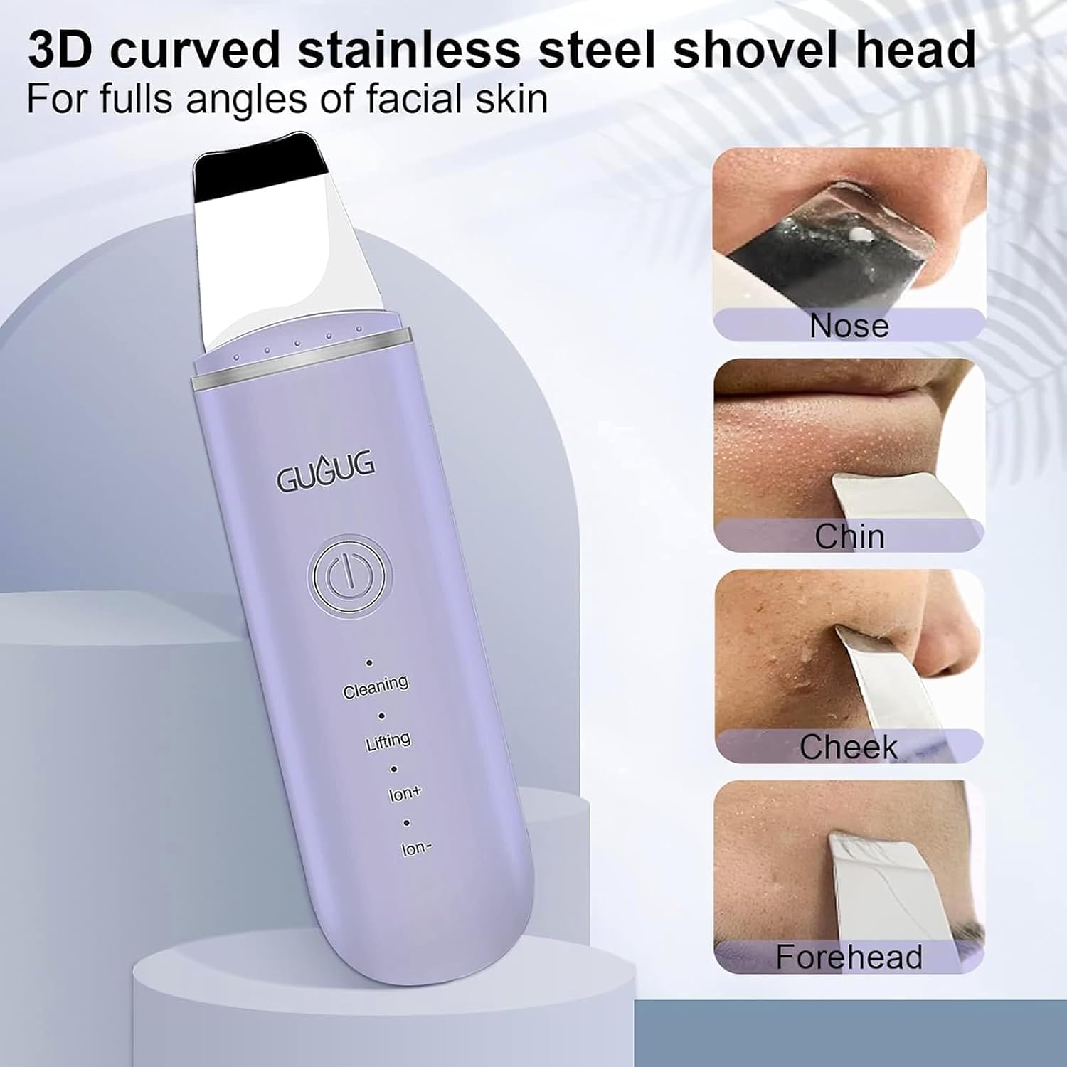 ESPÁTULA LIMPIADORA FACIAL GUGUG SKIN SCRUBBER 4 MODOS MORADO - 3