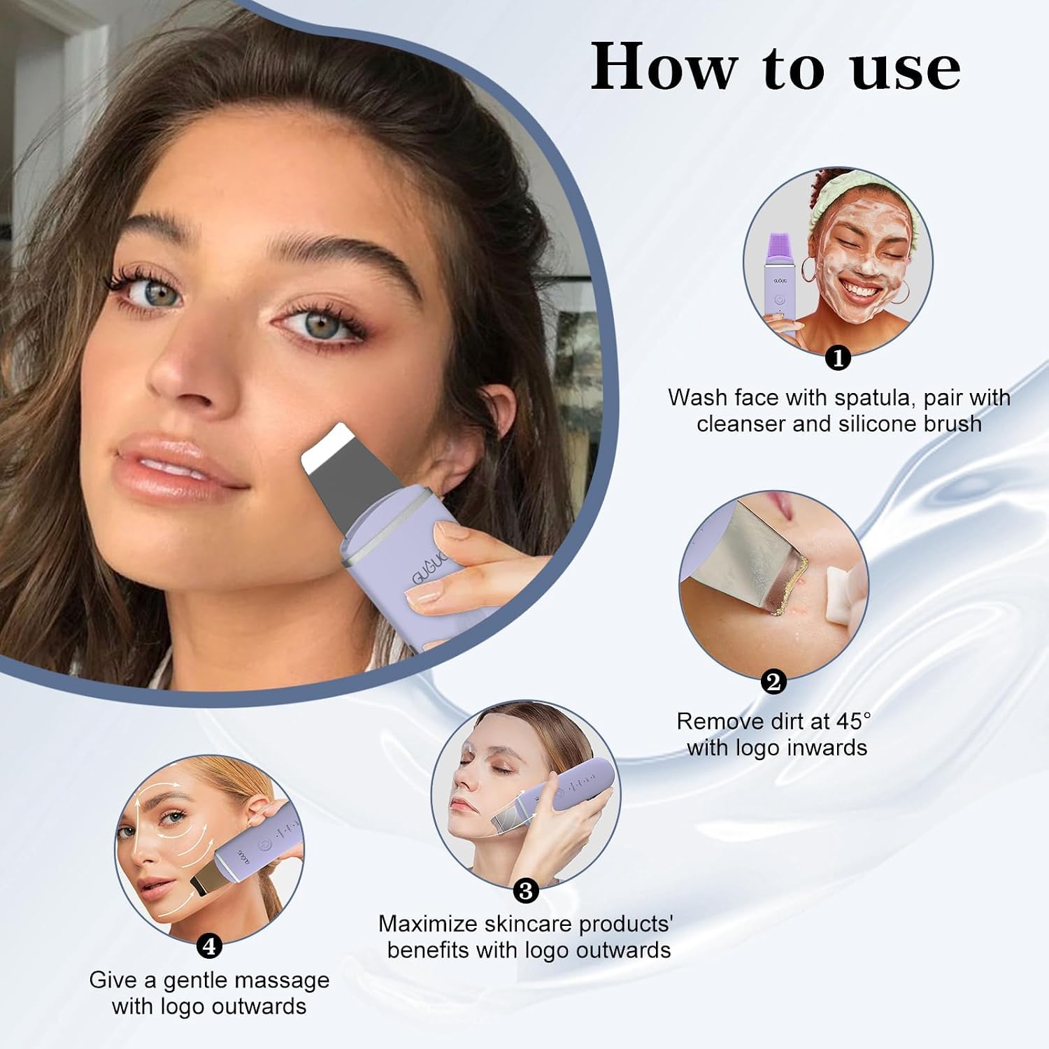 ESPÁTULA LIMPIADORA FACIAL GUGUG SKIN SCRUBBER 4 MODOS MORADO - 4