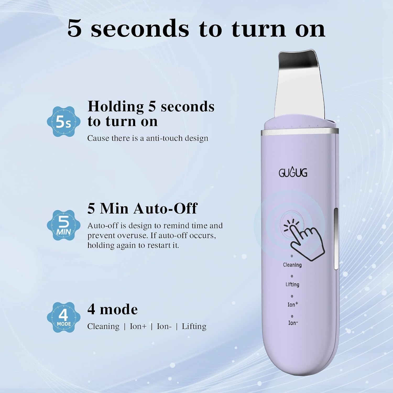 ESPÁTULA LIMPIADORA FACIAL GUGUG SKIN SCRUBBER 4 MODOS MORADO - 5
