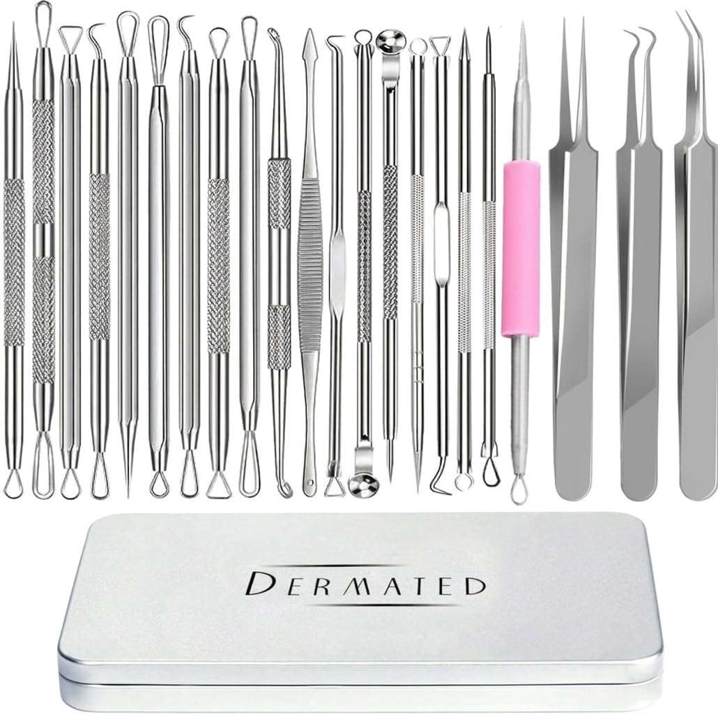 KIT DE 22 HERRAMIENTAS PARA EXTRACCIÓN DE PUNTOS NEGROS DERMATED ACERO INOXIDABLE 410 - 1