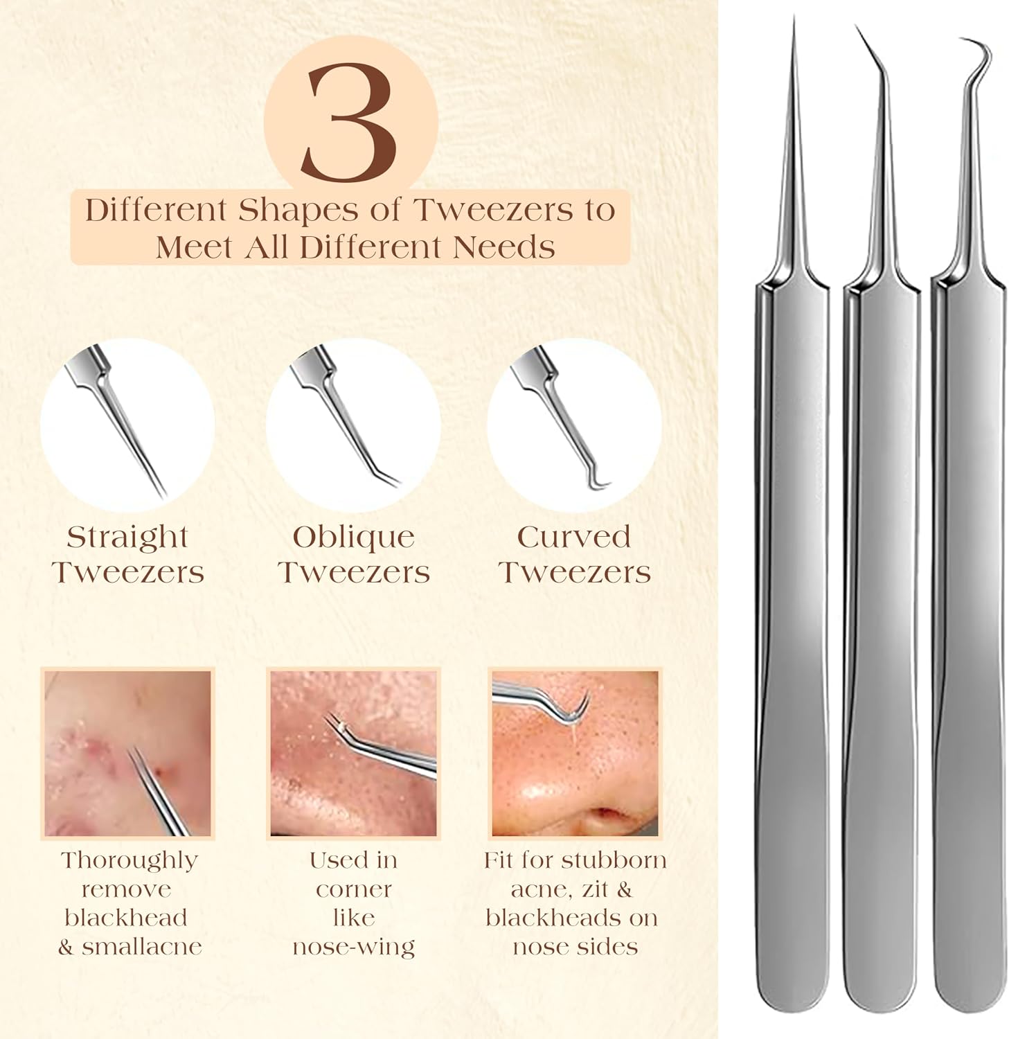KIT DE 22 HERRAMIENTAS PARA EXTRACCIÓN DE PUNTOS NEGROS DERMATED ACERO INOXIDABLE 410 - 3