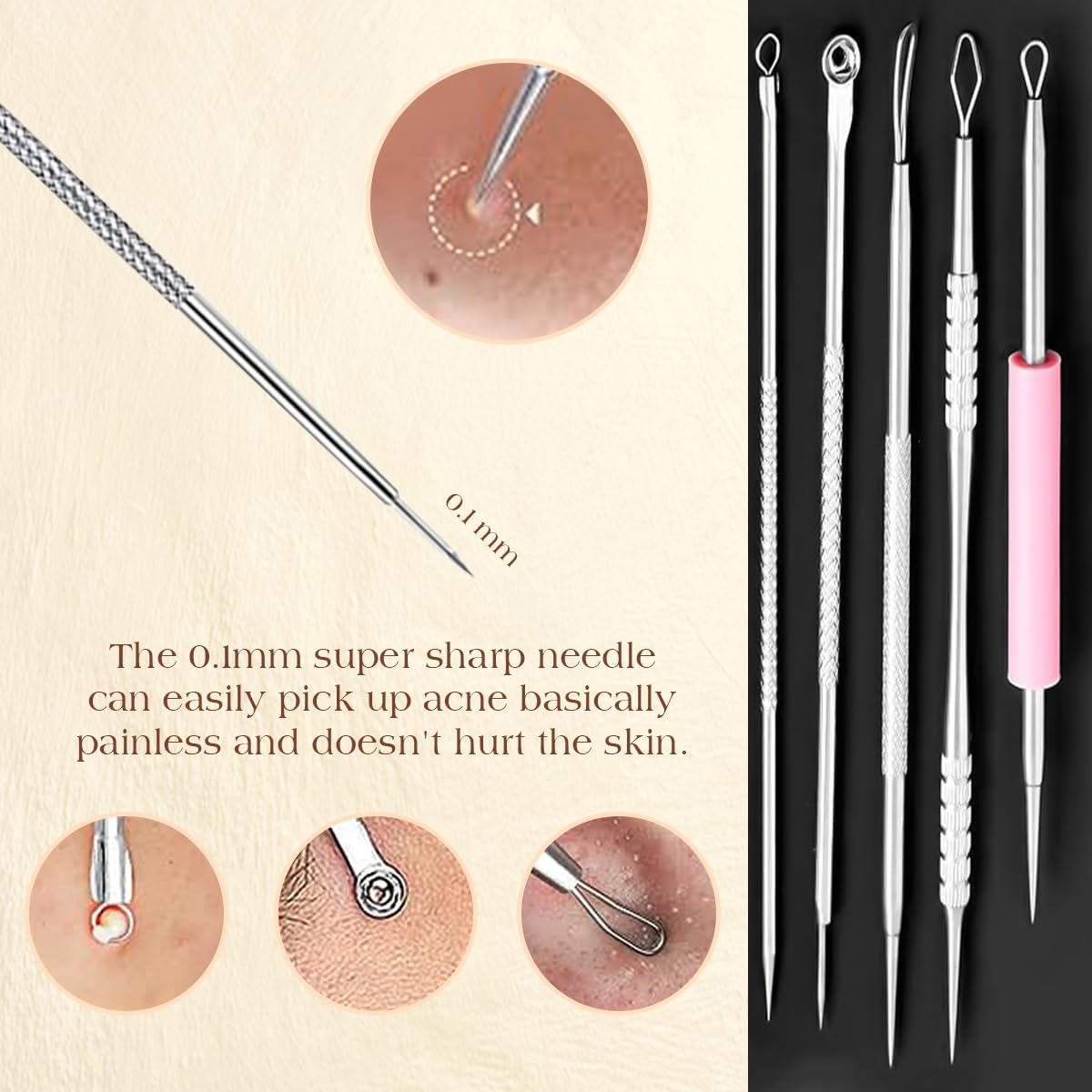 KIT DE 22 HERRAMIENTAS PARA EXTRACCIÓN DE PUNTOS NEGROS DERMATED ACERO INOXIDABLE 410 - 5