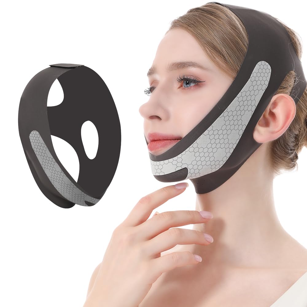 CINTA FACIAL LEVANTADORA CGYISOL CON GRAFENO PARA DORMIR V-LINE NEGRA - 1