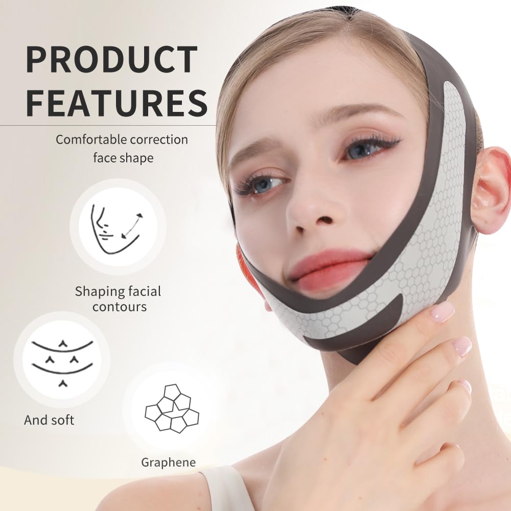 CINTA FACIAL LEVANTADORA CGYISOL CON GRAFENO PARA DORMIR V-LINE NEGRA - 4